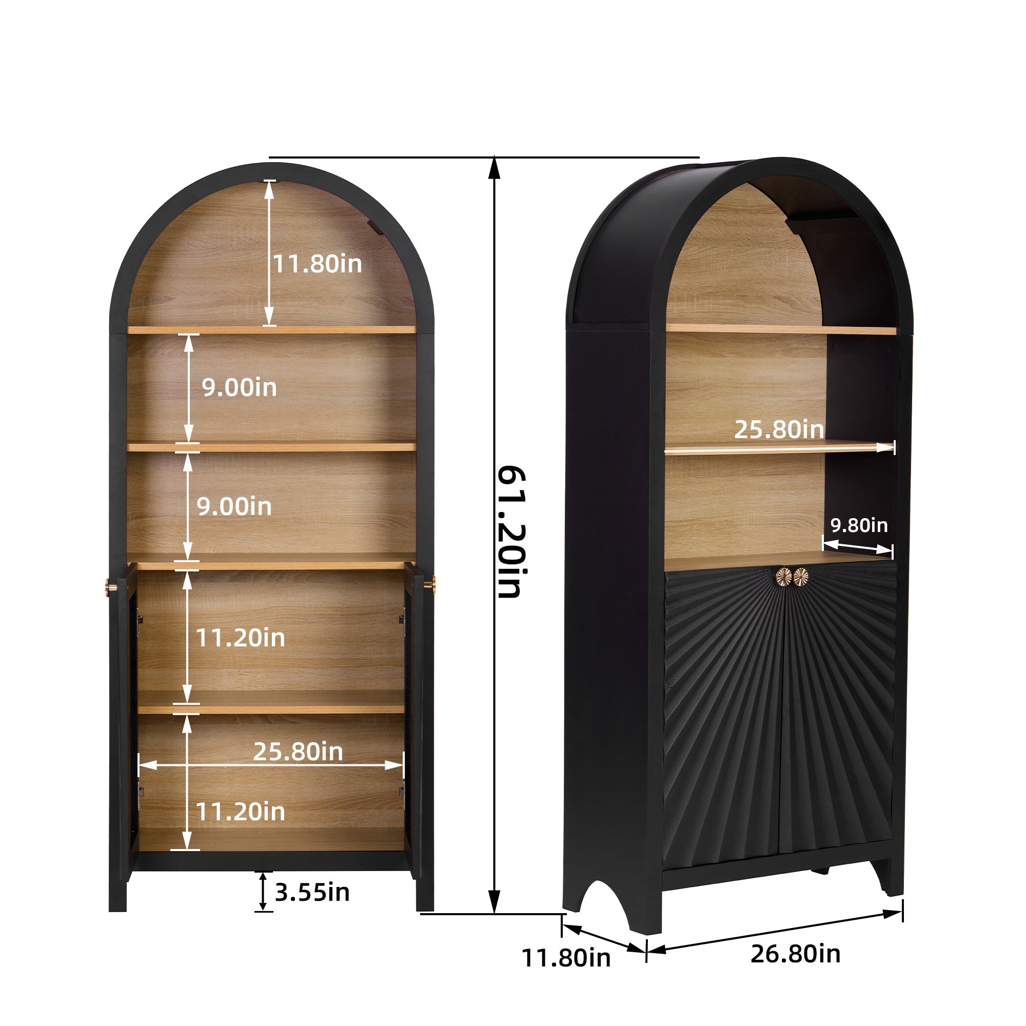 Tillingham Arched 5-Tier Bookshelf with Cabinet Storage