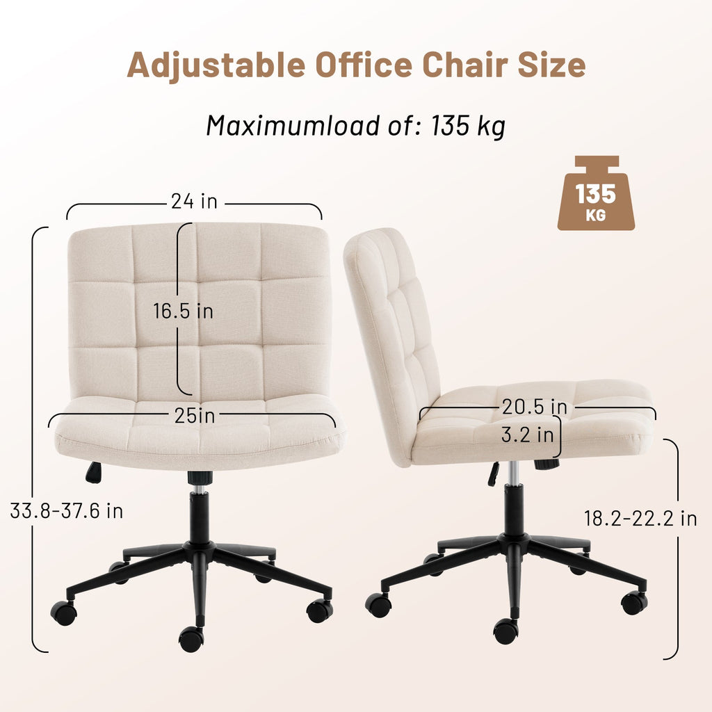 Desk Chair with Wheels, Armless Desk Chair, Adjustable Height 360° Rolling Swivel
