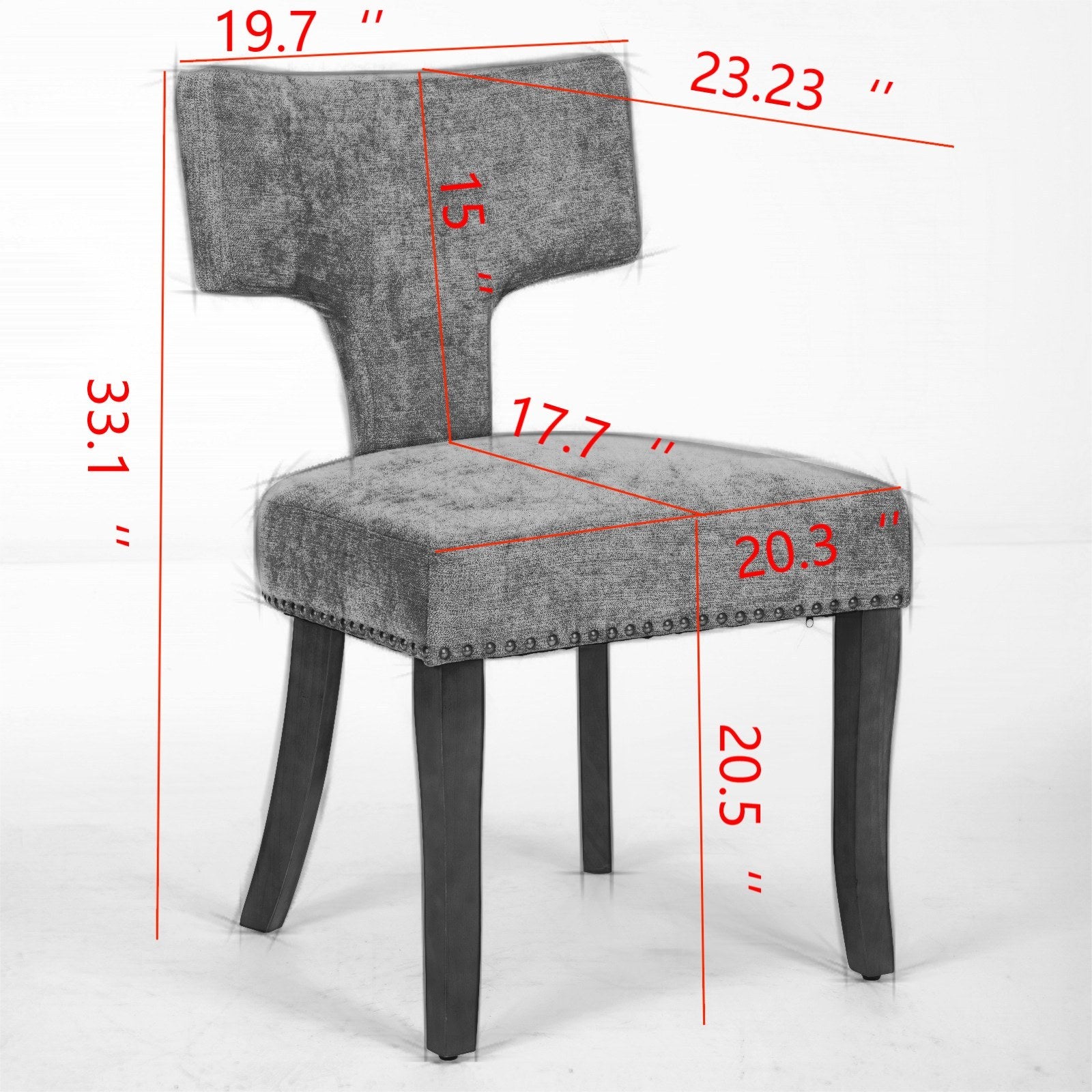 Mid Century Modern T-Back Dining Chairs with Nailhead Trim, Set of 2
