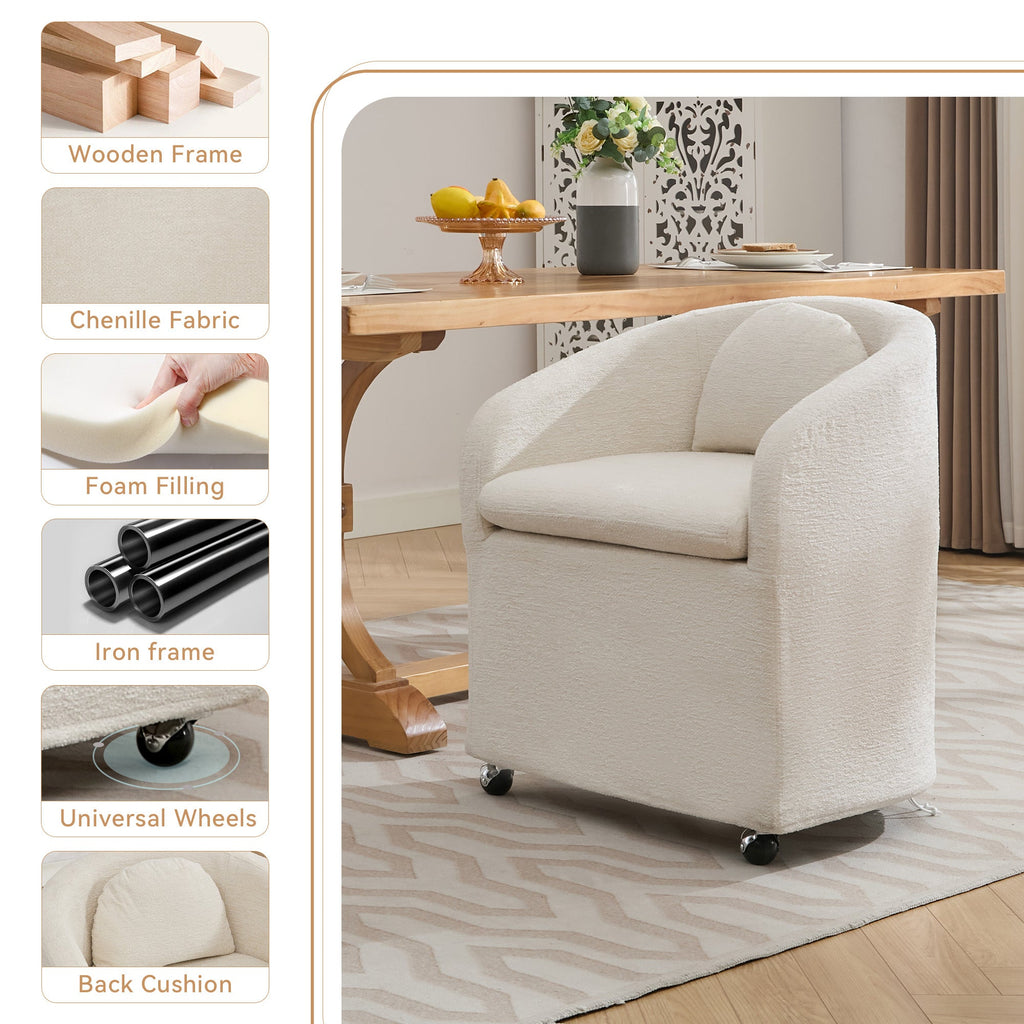 Cheswick Chenille Upholstered Dining Arm Chair With Back Cushion and Wheels