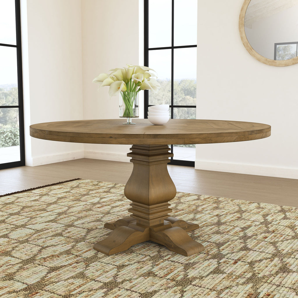 Rhea Rustic Honey Round Wood Dining Table