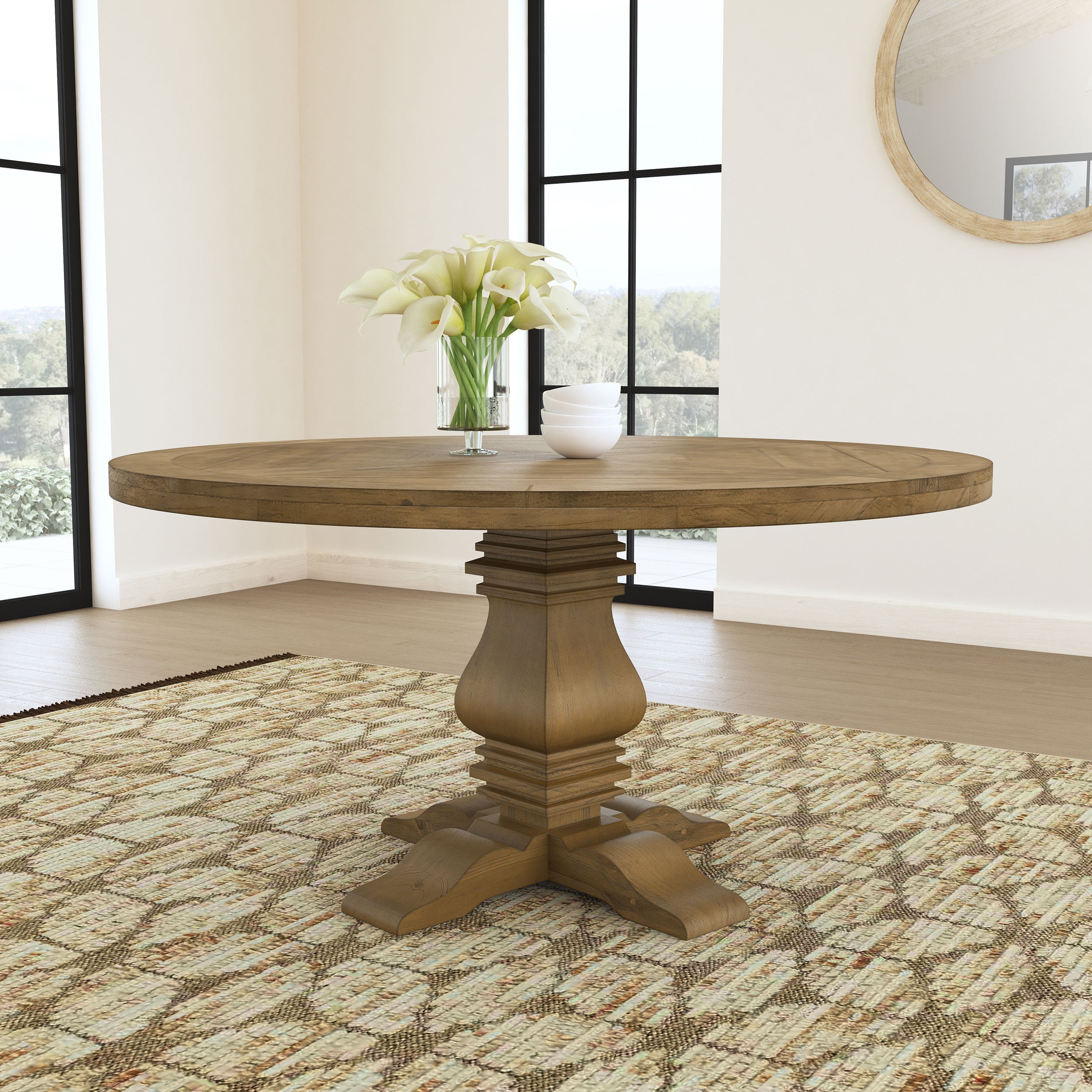 Rhea Rustic Honey Round Wood Dining Table