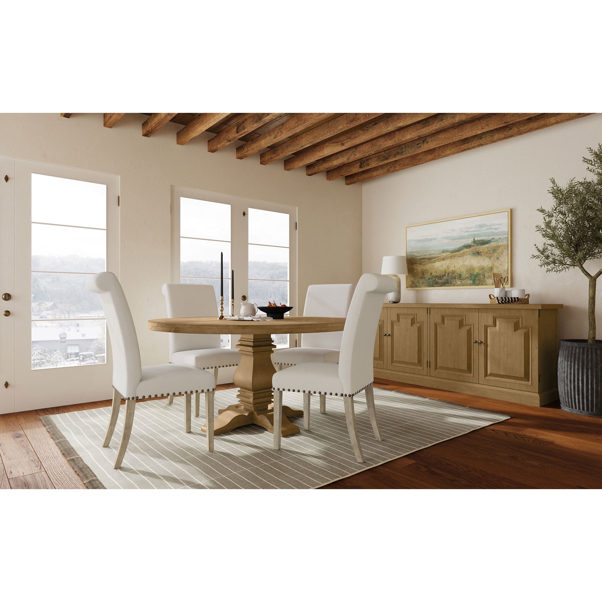 Rhea Rustic Honey Round Wood Dining Table
