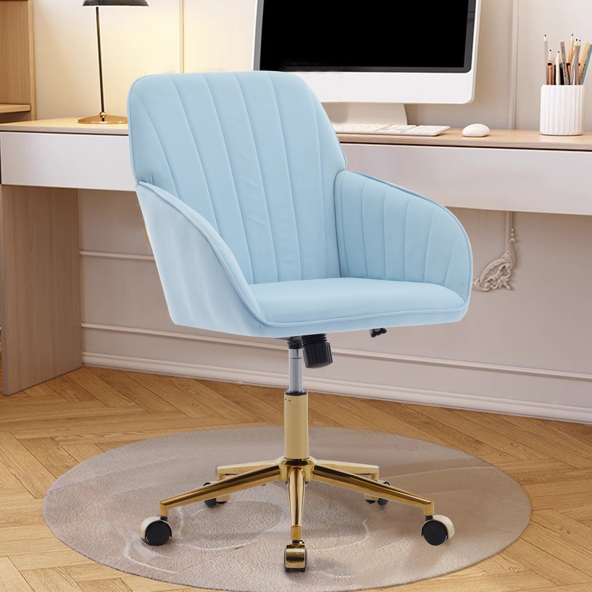 Adjustable Ergonomic Swivel Chair with Golden Base