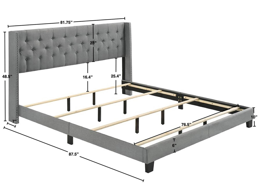 Button-Tufted Wingback Fabric Bed