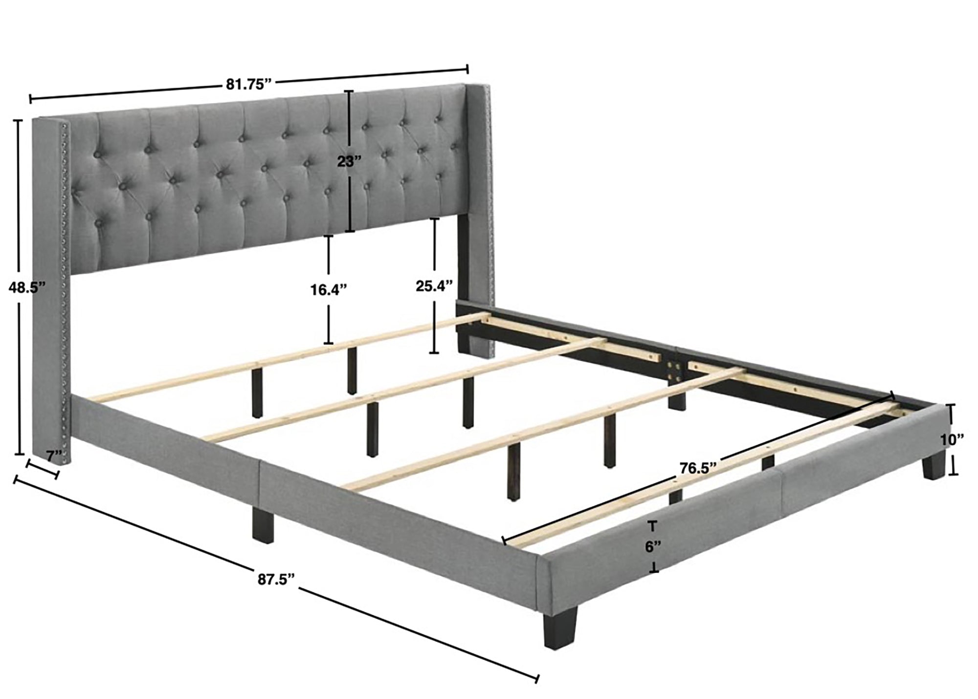Button-Tufted Wingback Fabric Bed