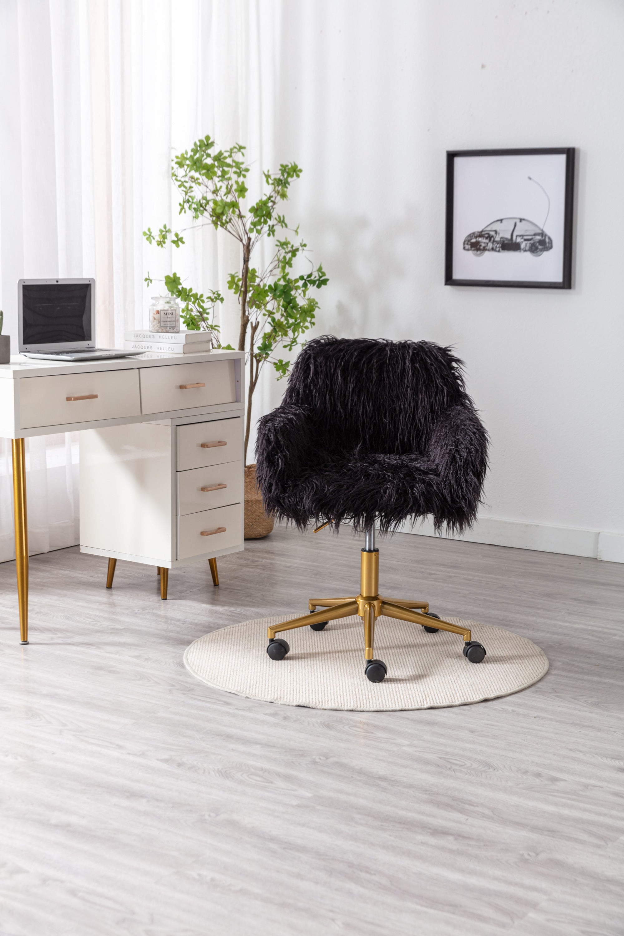 Faux Fur Office Chair with Gold Base