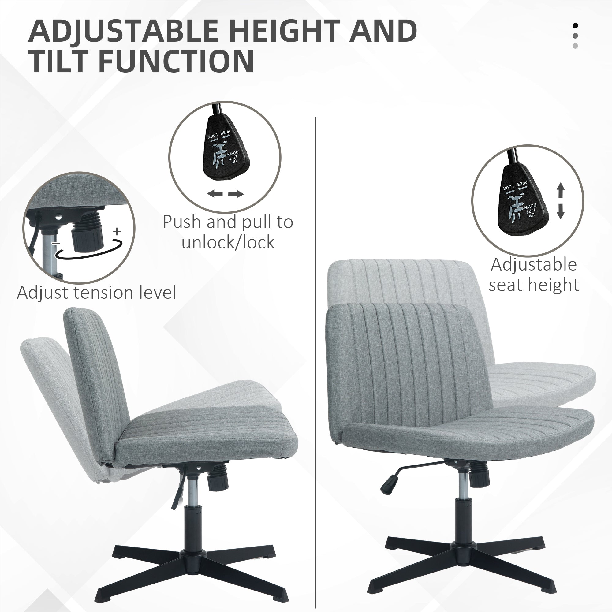 Wide Armless Office Desk Chair with Adjustable Height