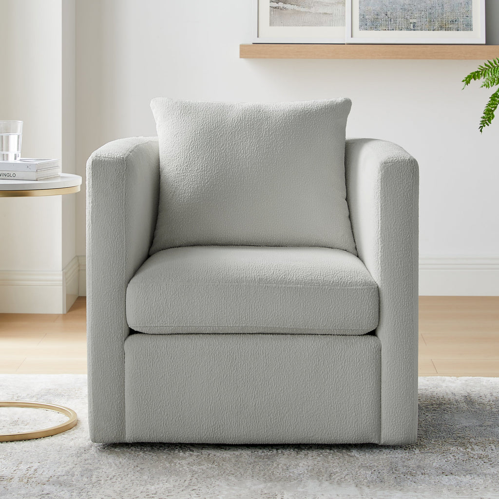 Sutton Light Grey Performance Fabric Swivel Barrel Chair