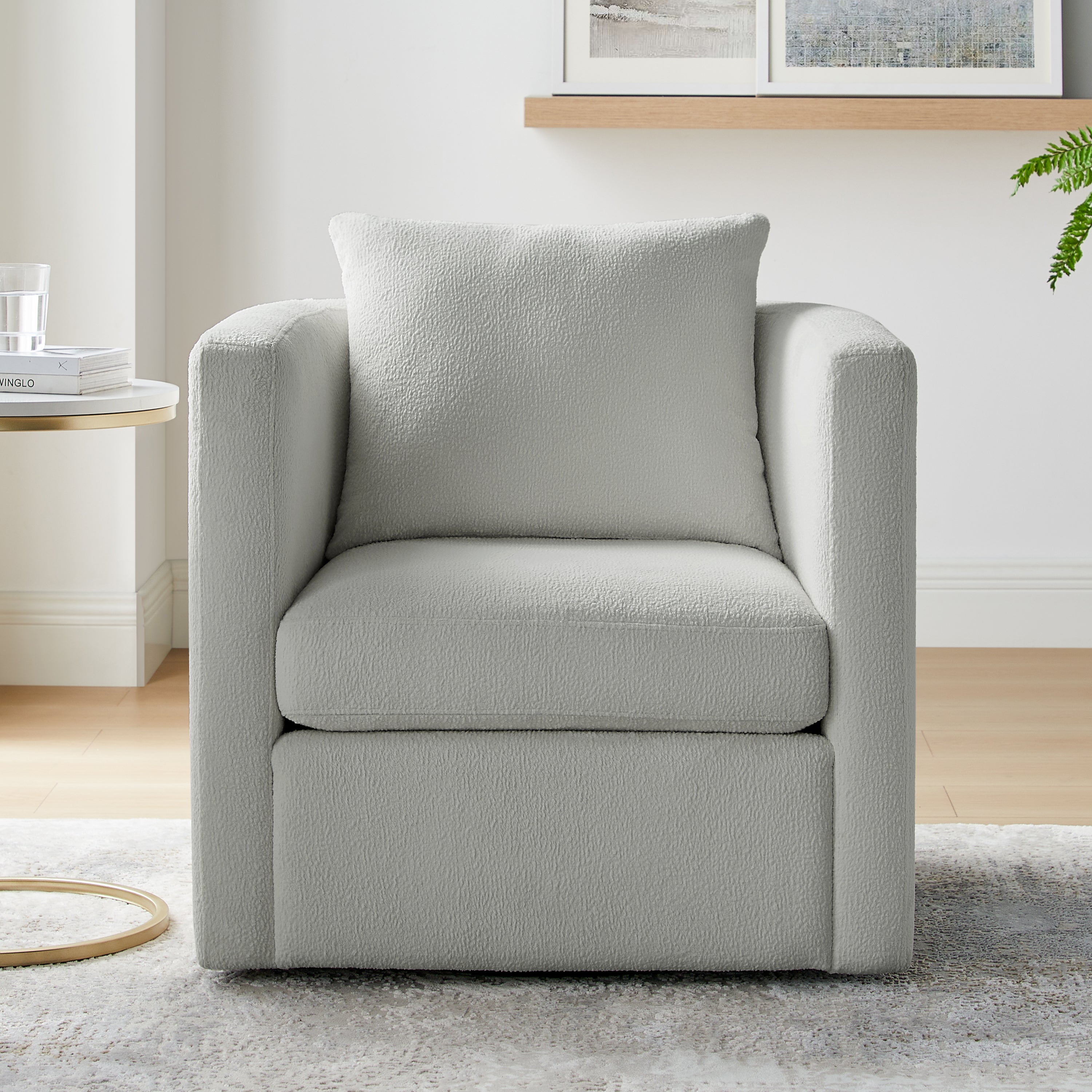 Sutton Light Grey Performance Fabric Swivel Barrel Chair