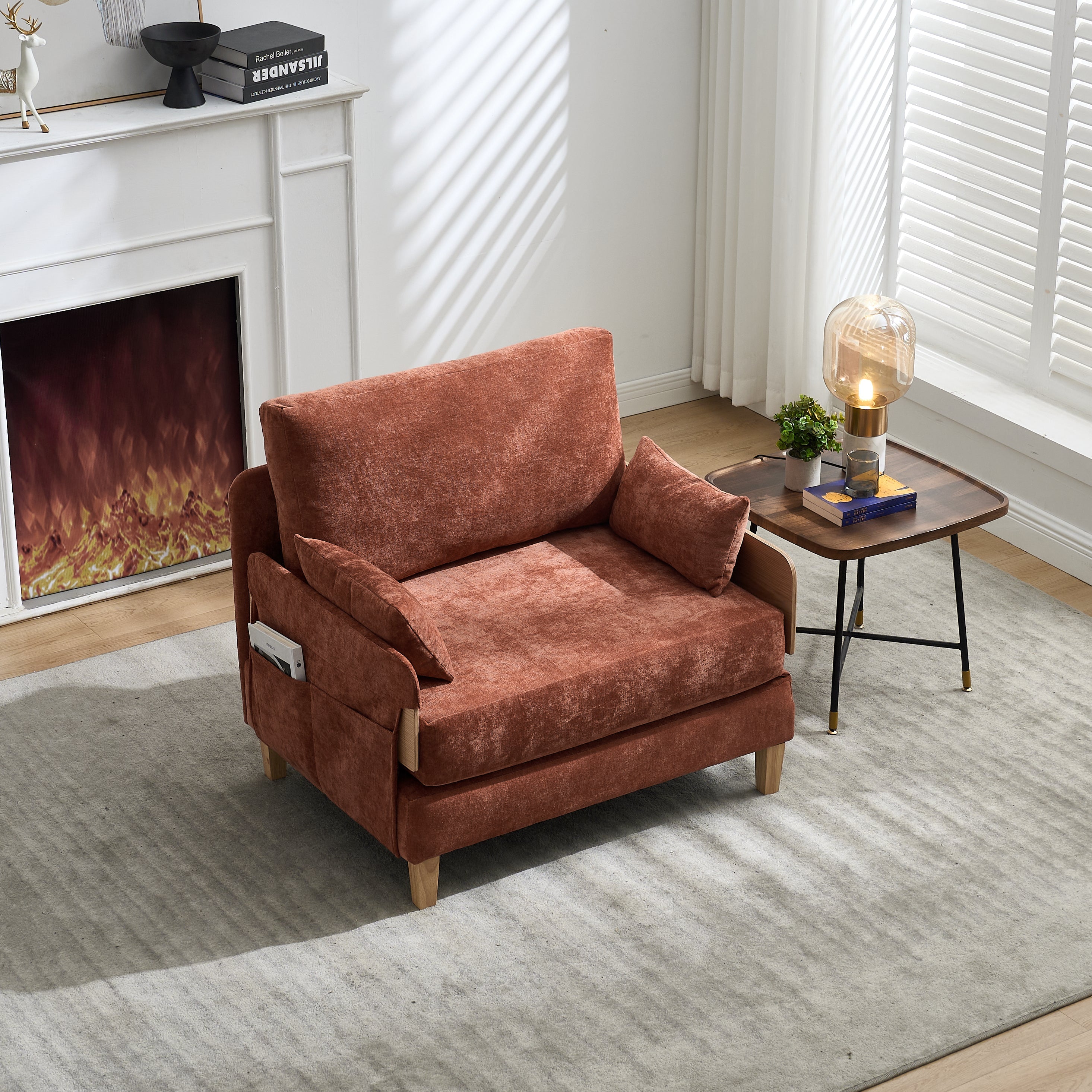 Mid-Century Modern Chenille Foldable Sofa Bed Recliner