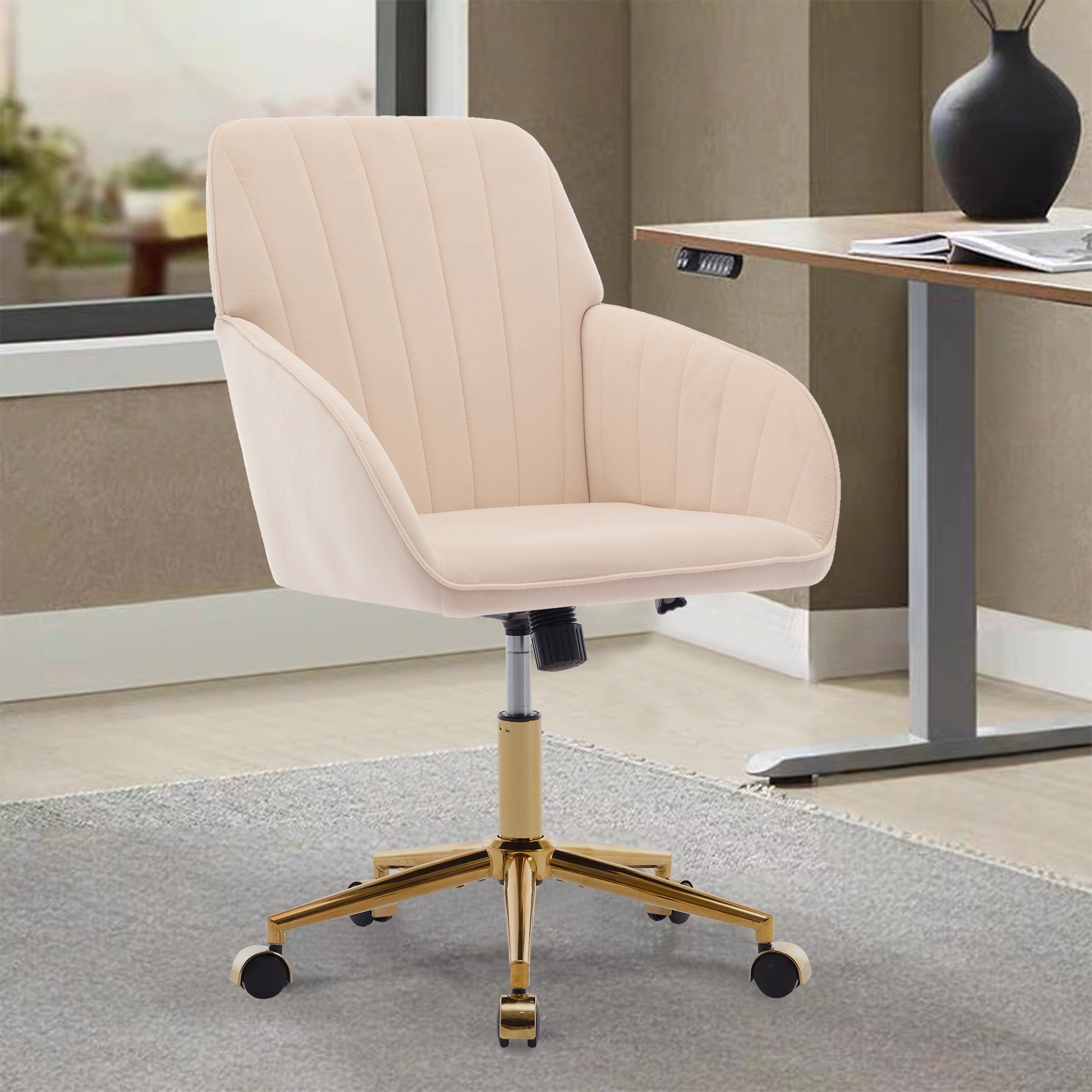 Adjustable Ergonomic Swivel Chair with Golden Base