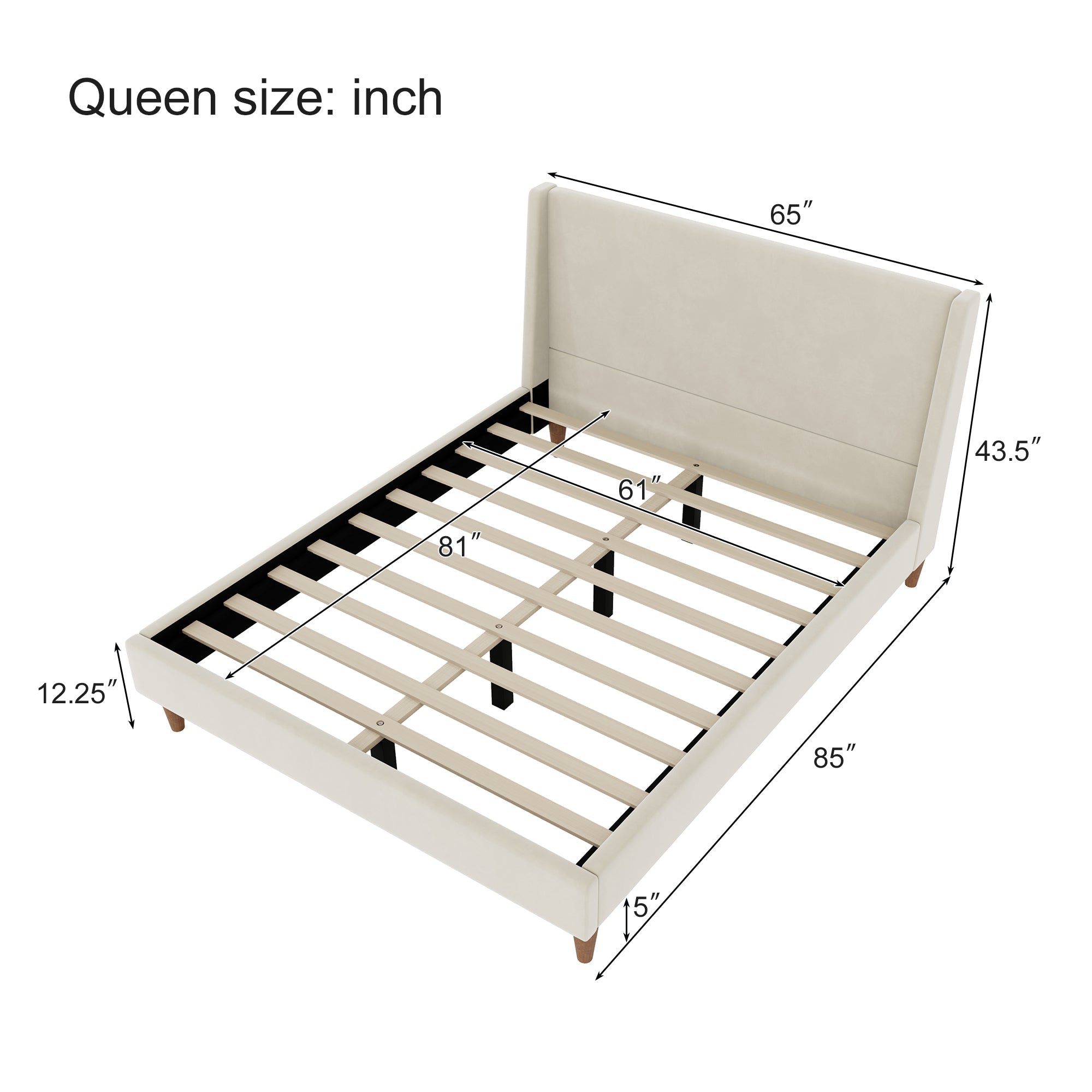 Wingback Velvet Upholstered Platform Bed