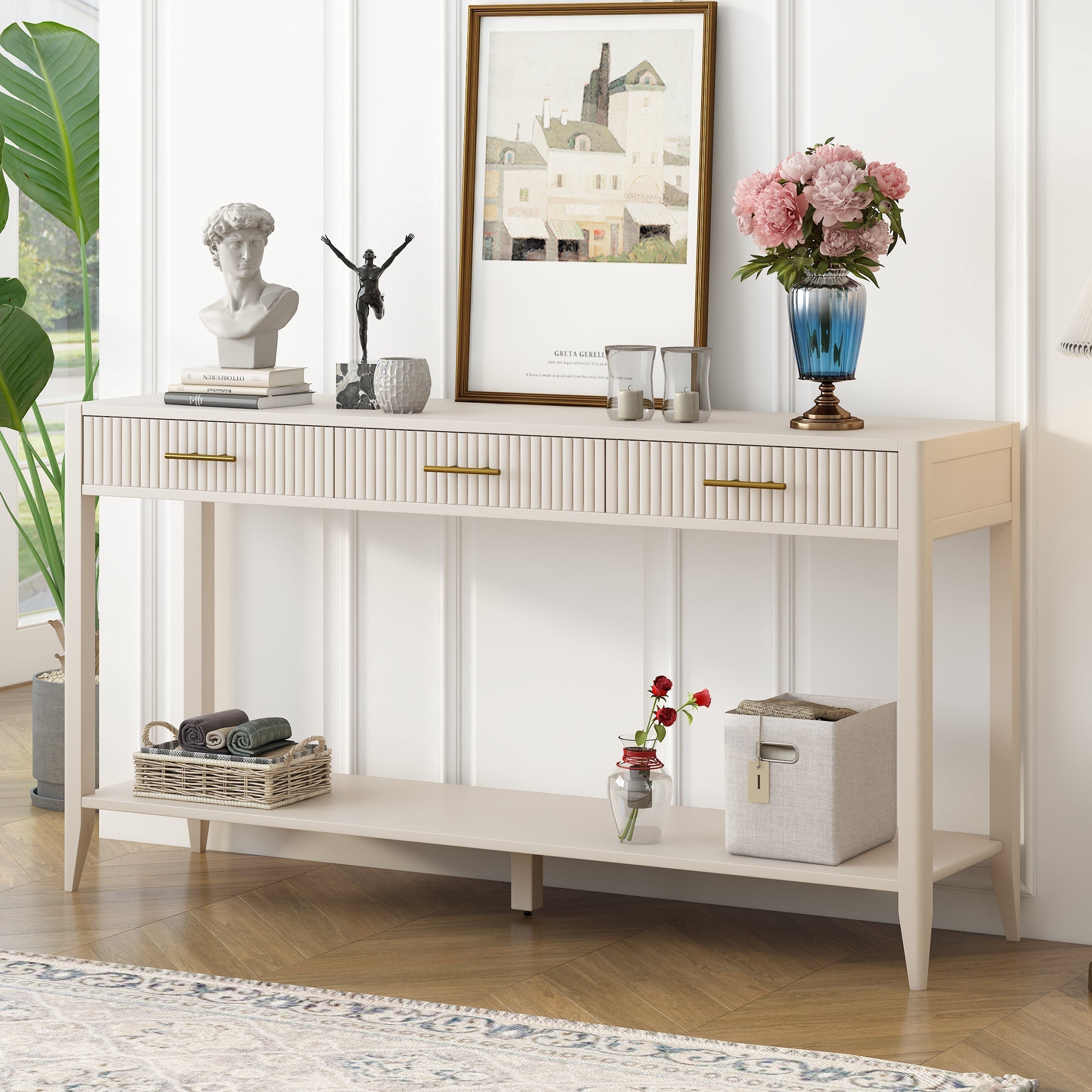 Fluted Drawer Contemporary Entryway Console Table