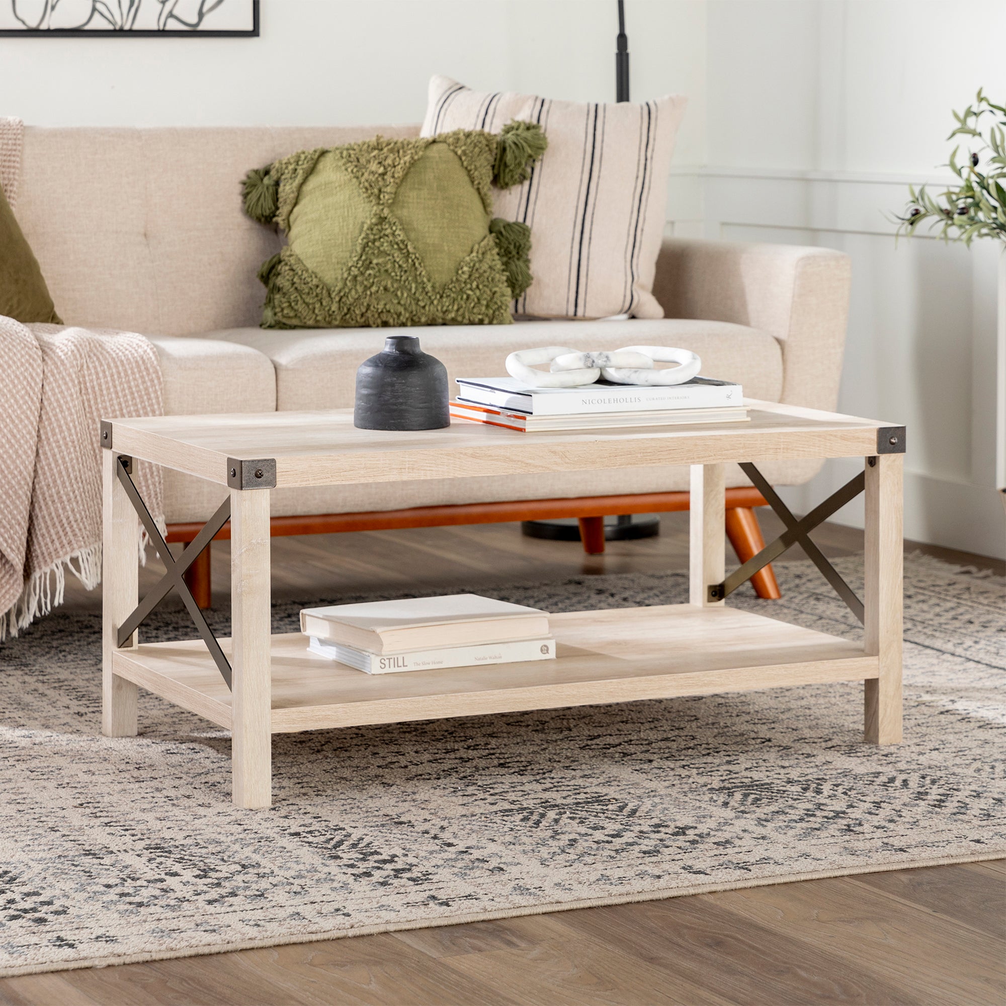 Farmhouse Metal-X Coffee Table with Lower Shelf