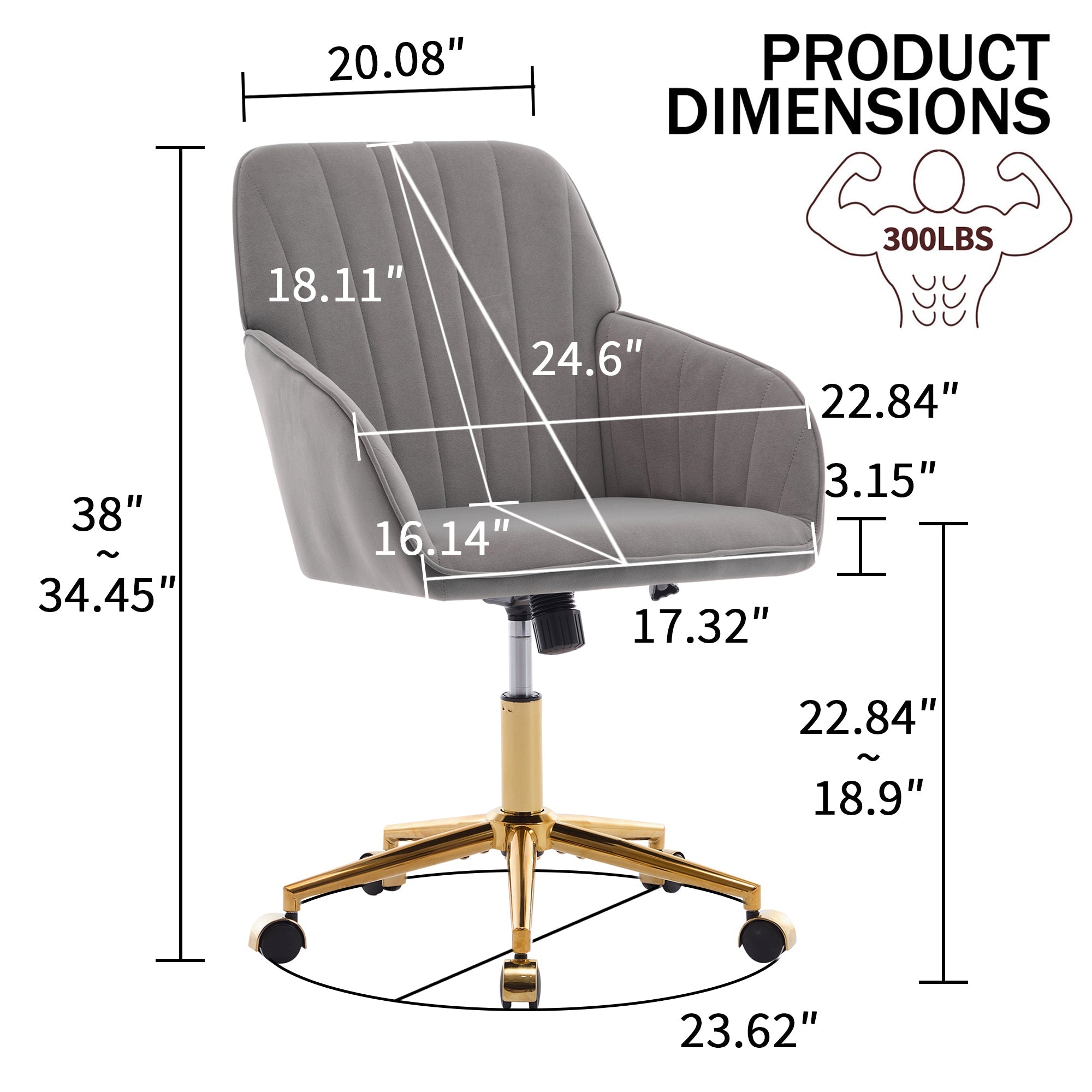 Adjustable Ergonomic Swivel Chair with Golden Base
