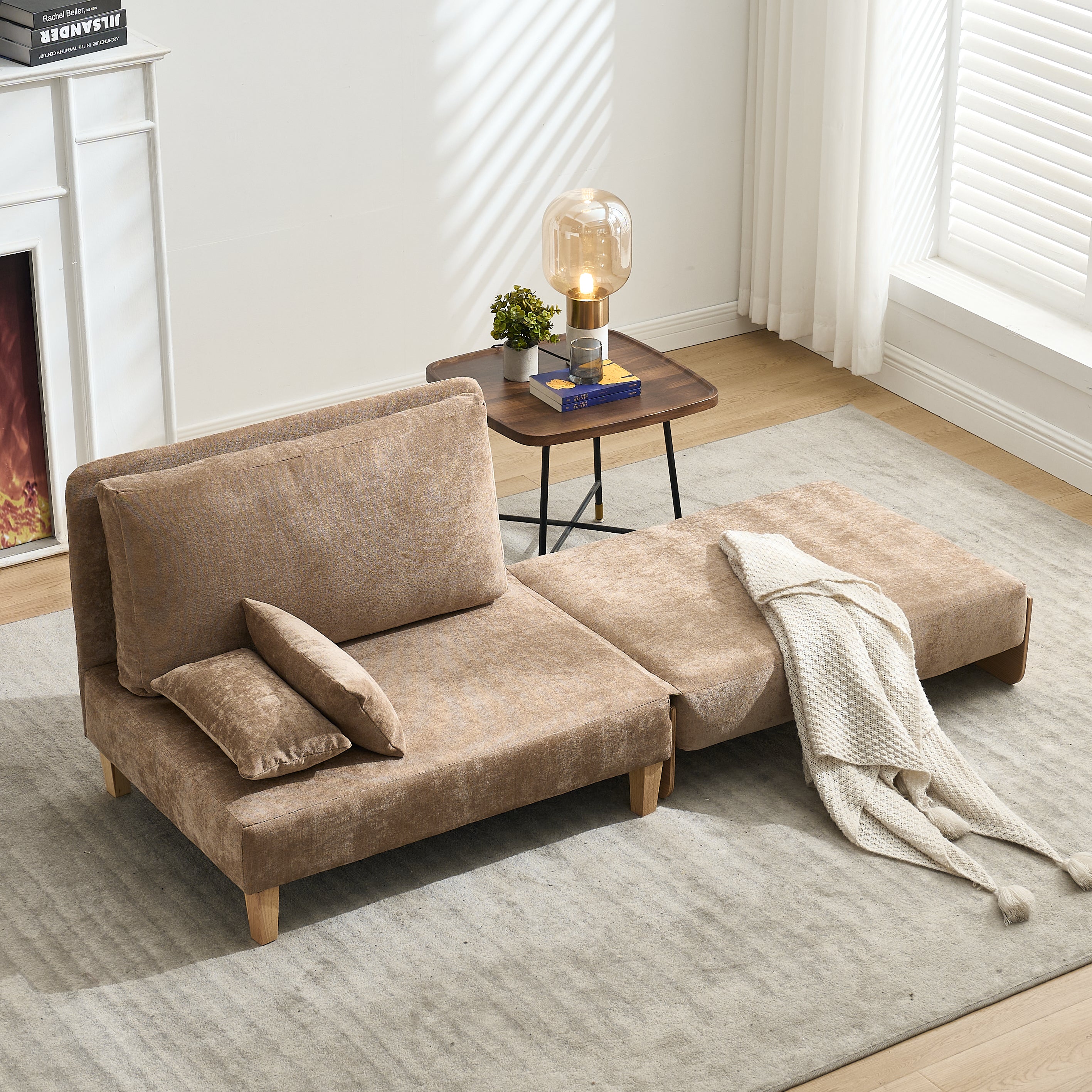 Mid-Century Modern Chenille Foldable Sofa Bed Recliner