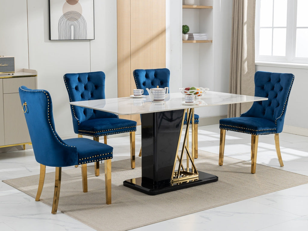 Rosewick Modern Tufted Velvet Solid Wood Upholstered Dining Chair with Gold Stainless Steel Plating Legs, Set of 2