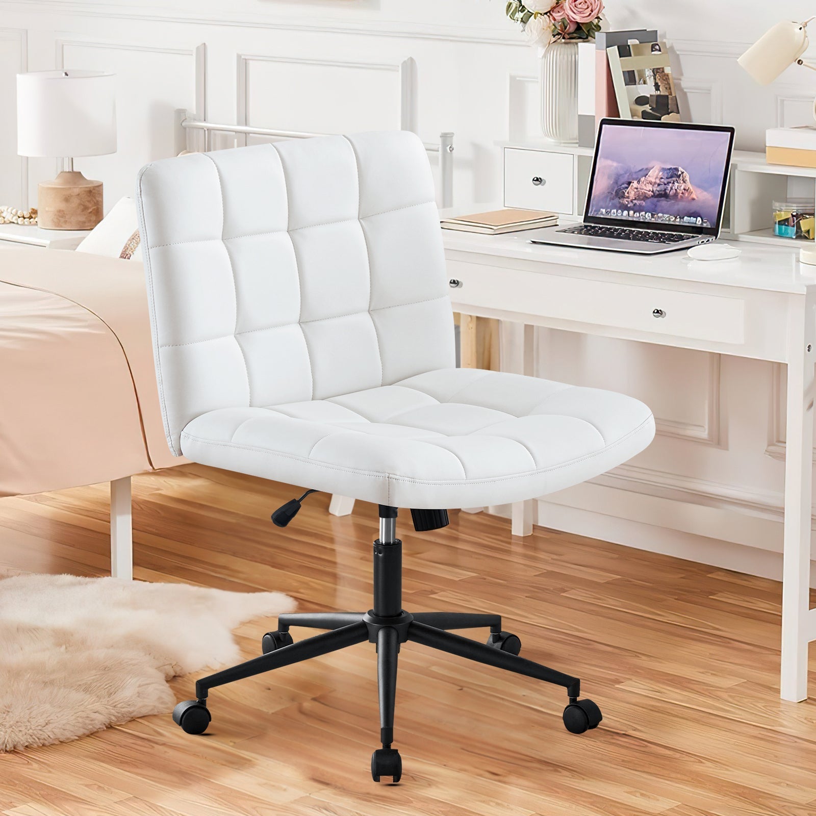Desk Chair with Wheels, Armless Desk Chair, Adjustable Height 360° Rolling Swivel