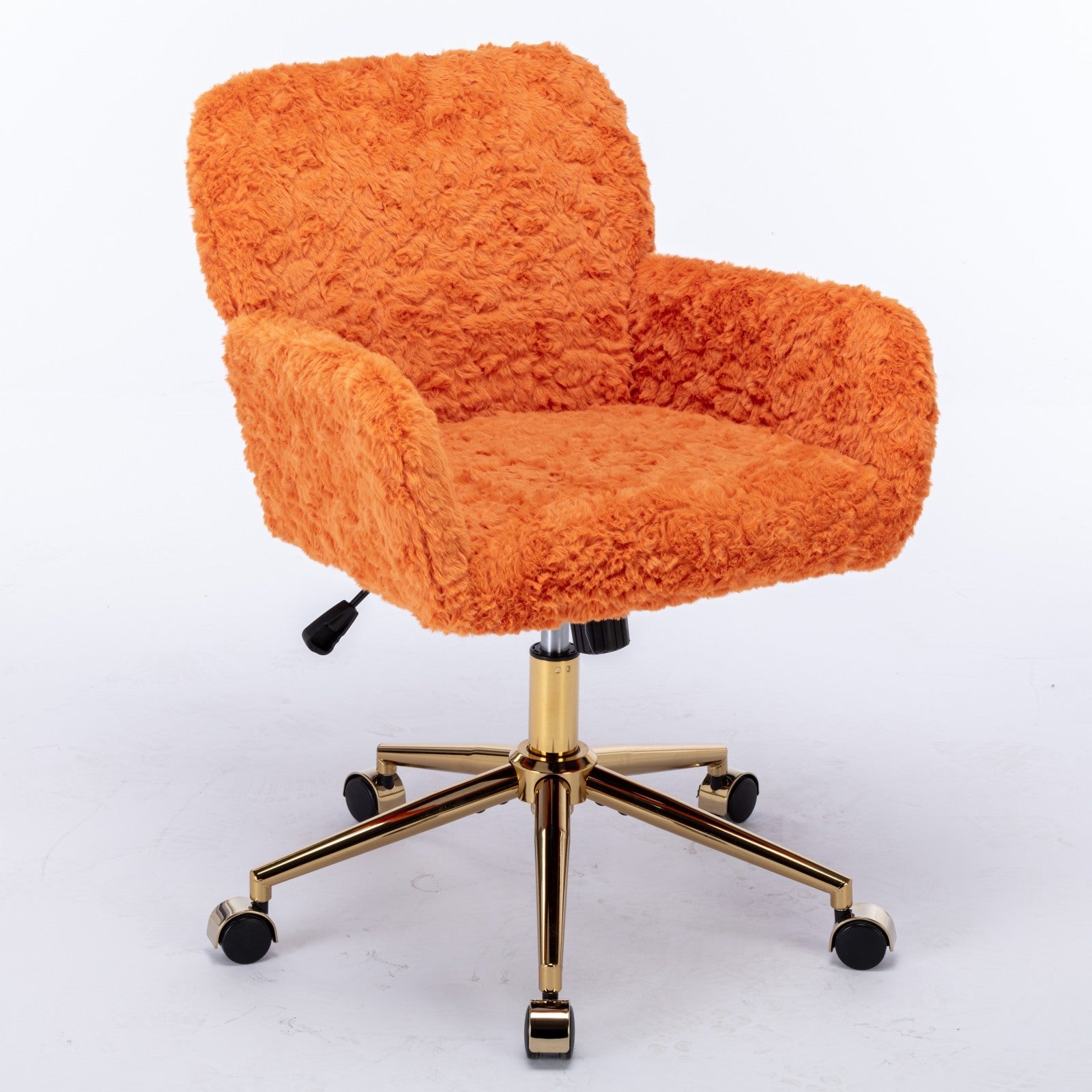 Faux Rabbit Hair Office Chair with Golden Metal Base, Adjustable Swivel