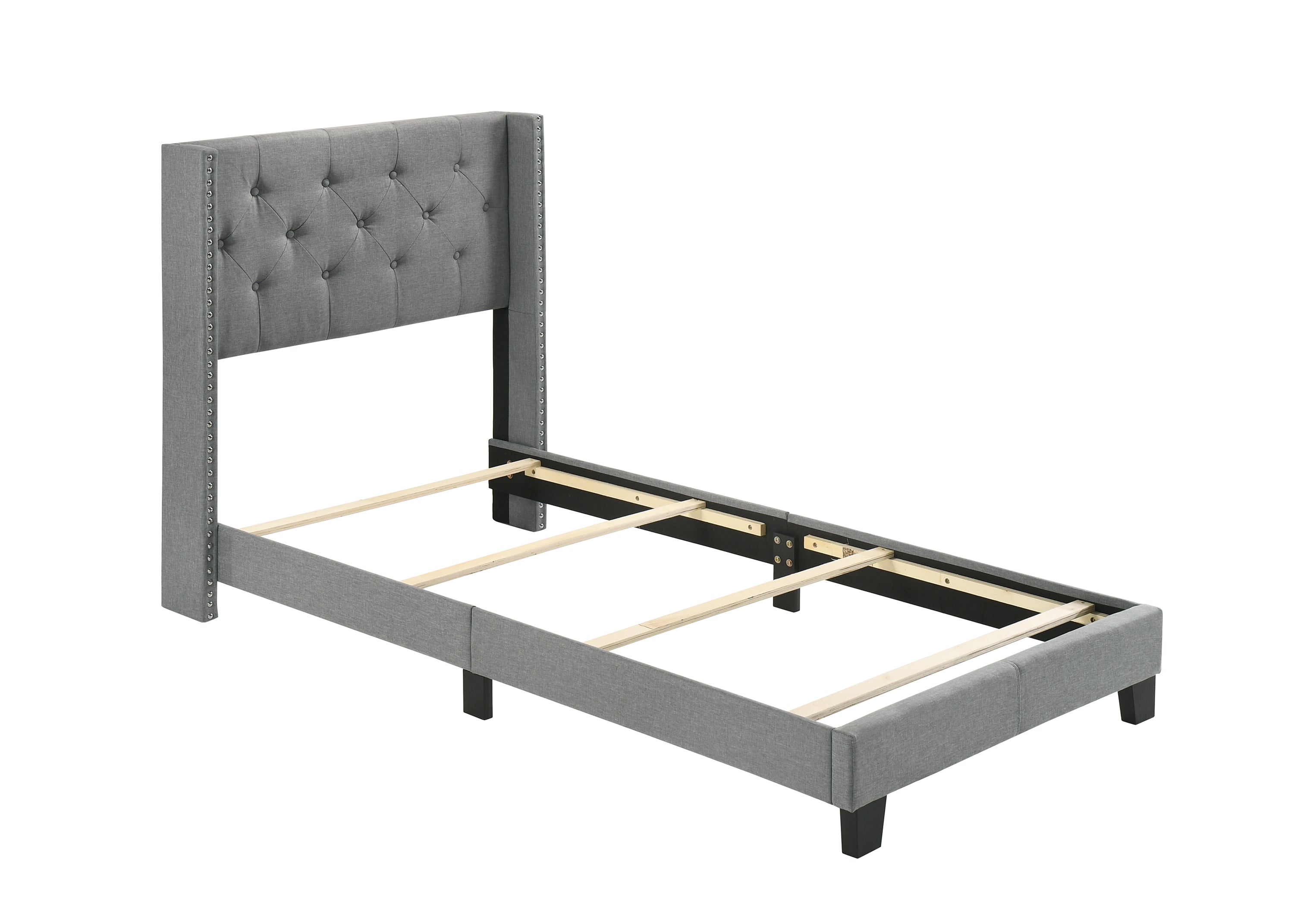 Button-Tufted Wingback Fabric Bed