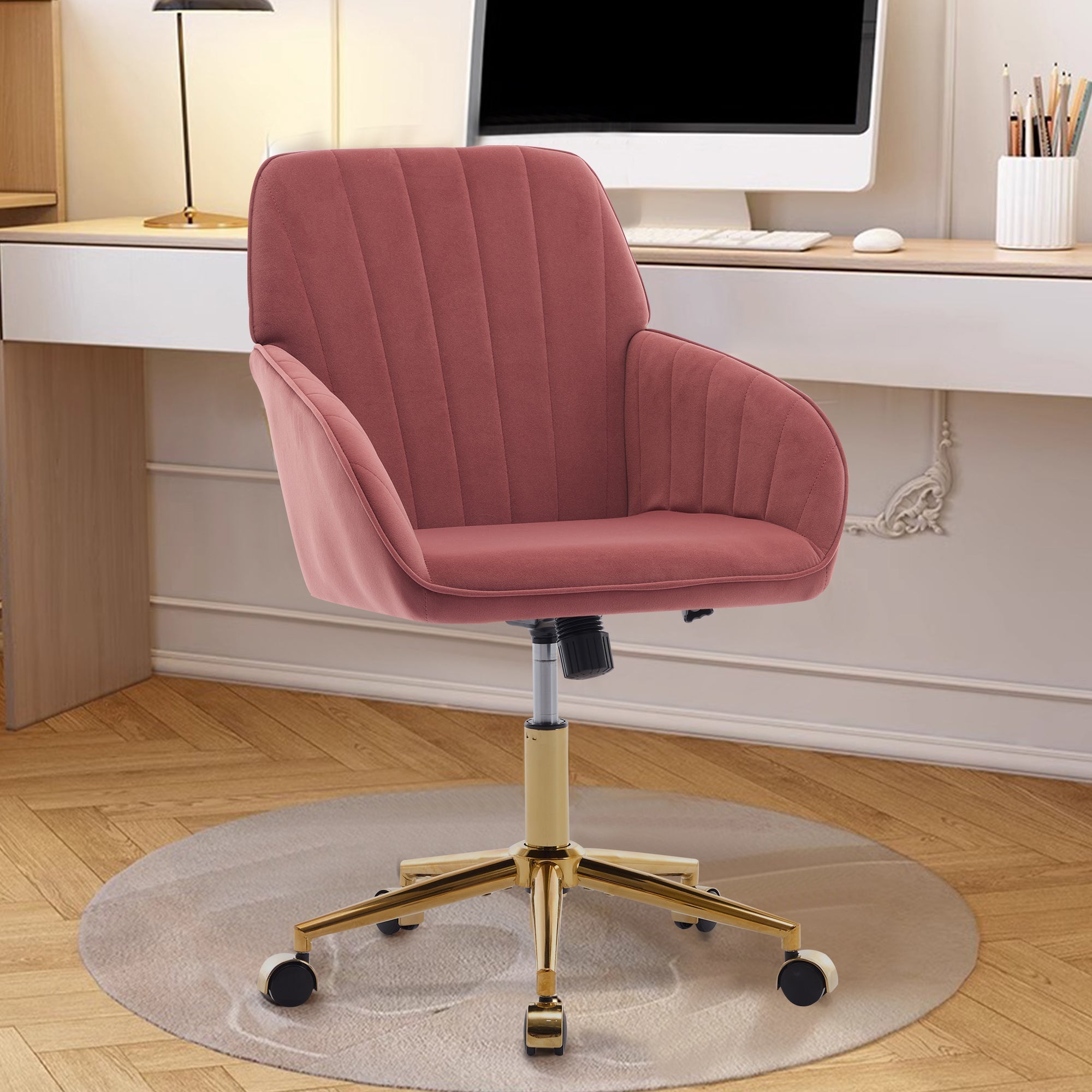 Adjustable Ergonomic Swivel Chair with Golden Base
