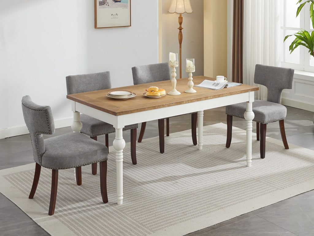 Mid Century Modern T-Back Dining Chairs with Nailhead Trim, Set of 2