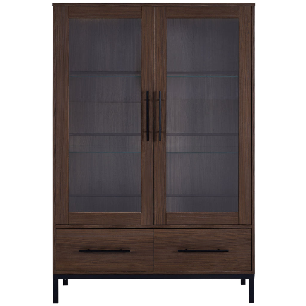 Wide Farmhouse Storage Cabinet with 4-Tier Adjustable Glass Shelves