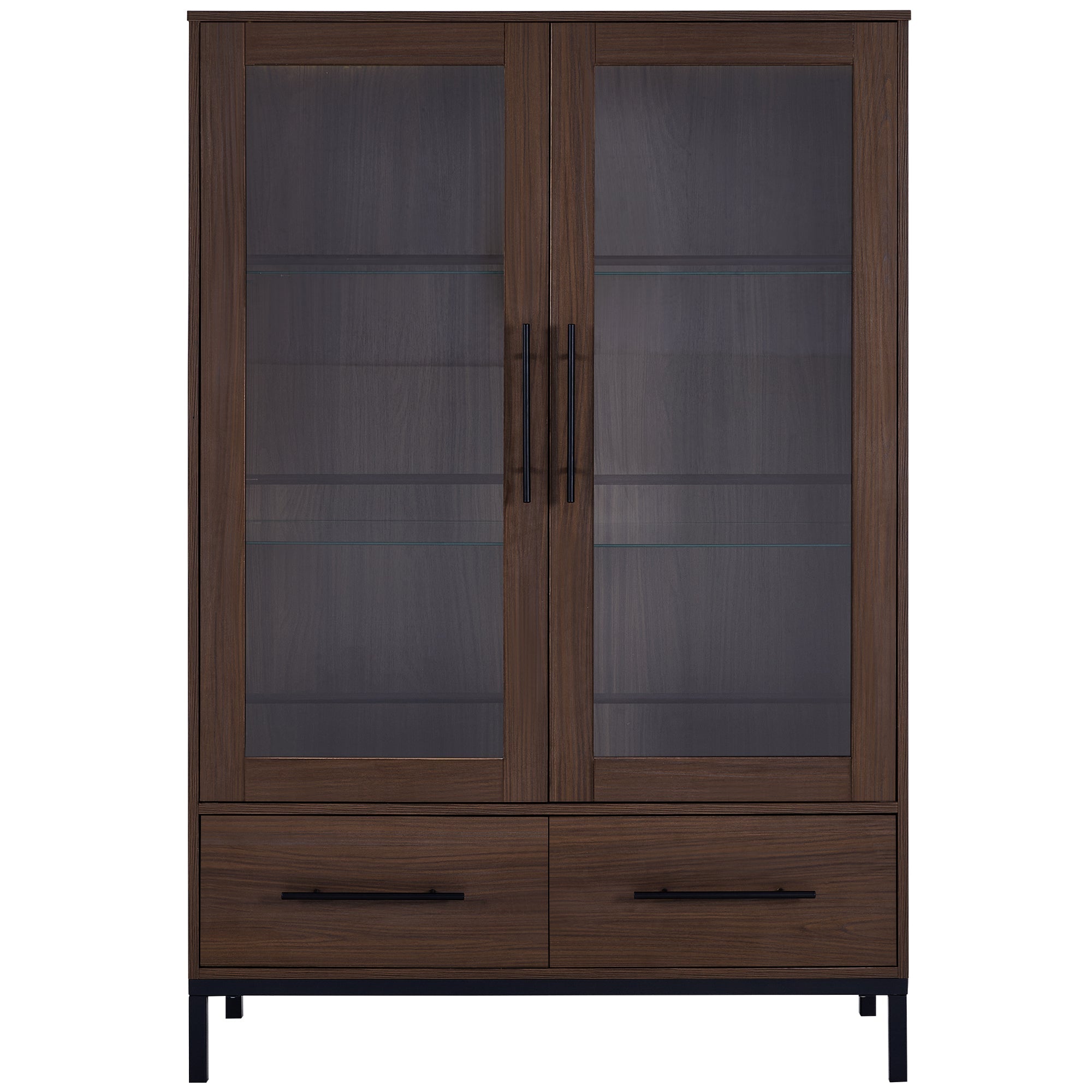 Wide Farmhouse Storage Cabinet with 4-Tier Adjustable Glass Shelves