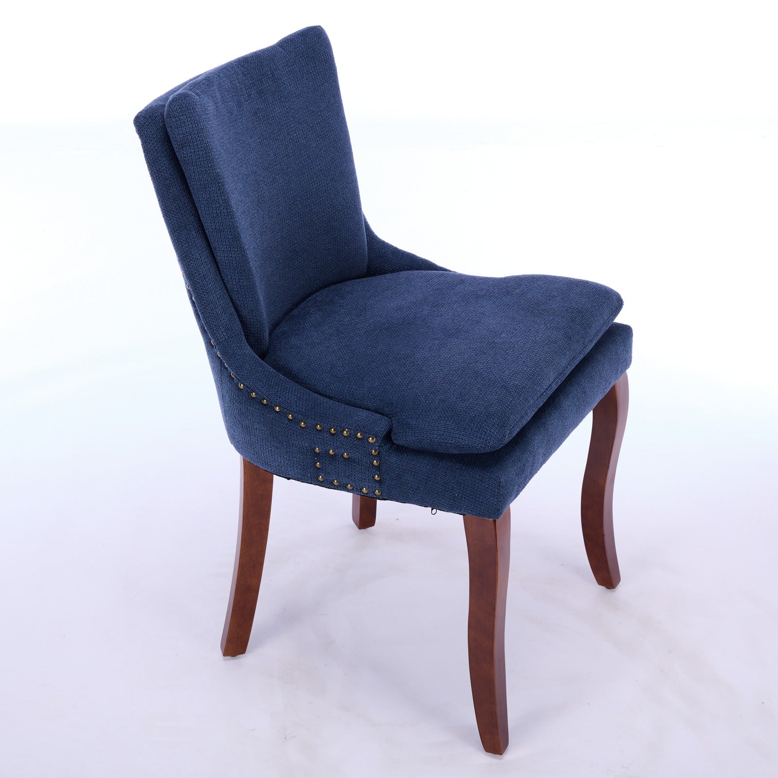 ChenilleUpholstered Dining Chairs with Curved Solid Wood Legs, Set of 2