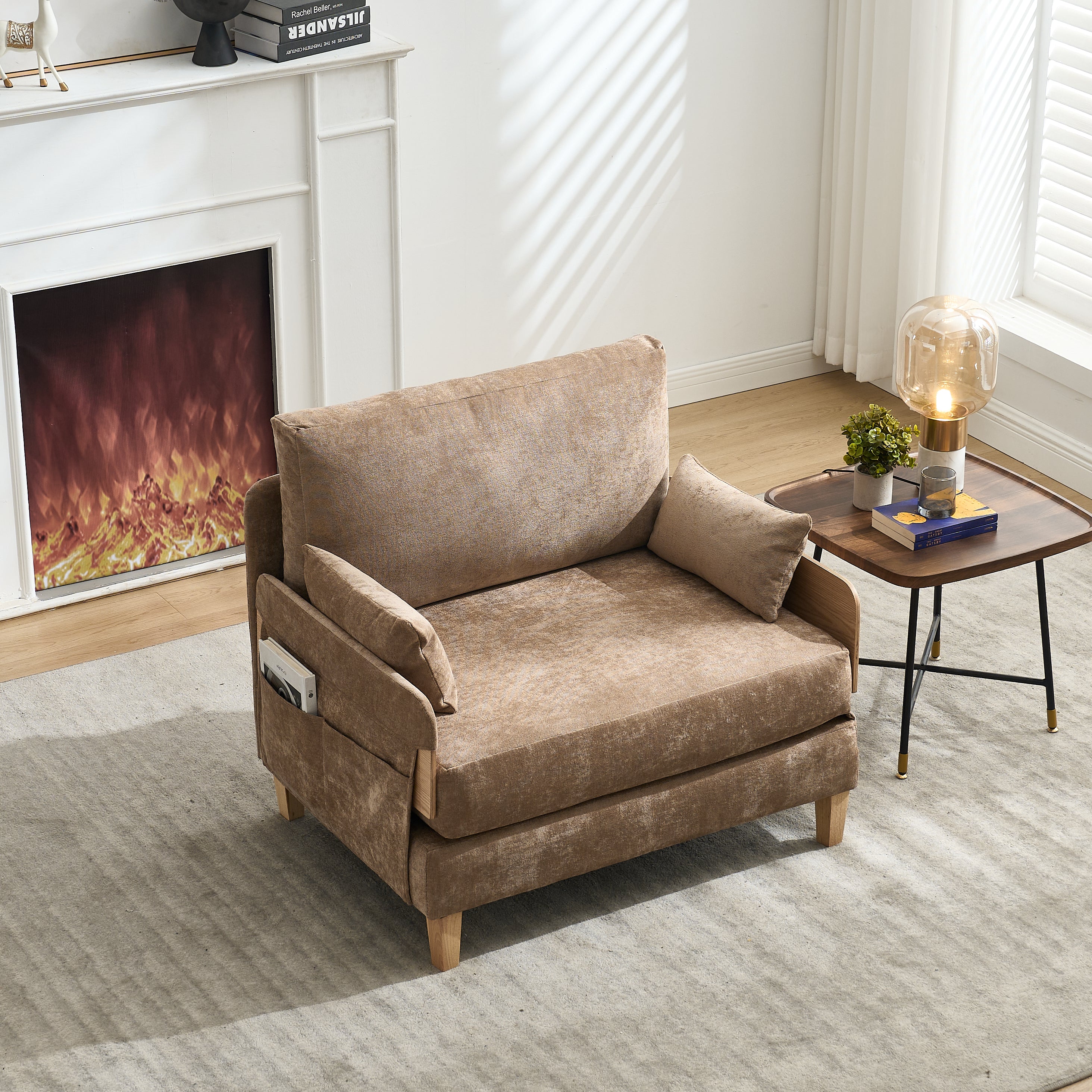 Mid-Century Modern Chenille Foldable Sofa Bed Recliner