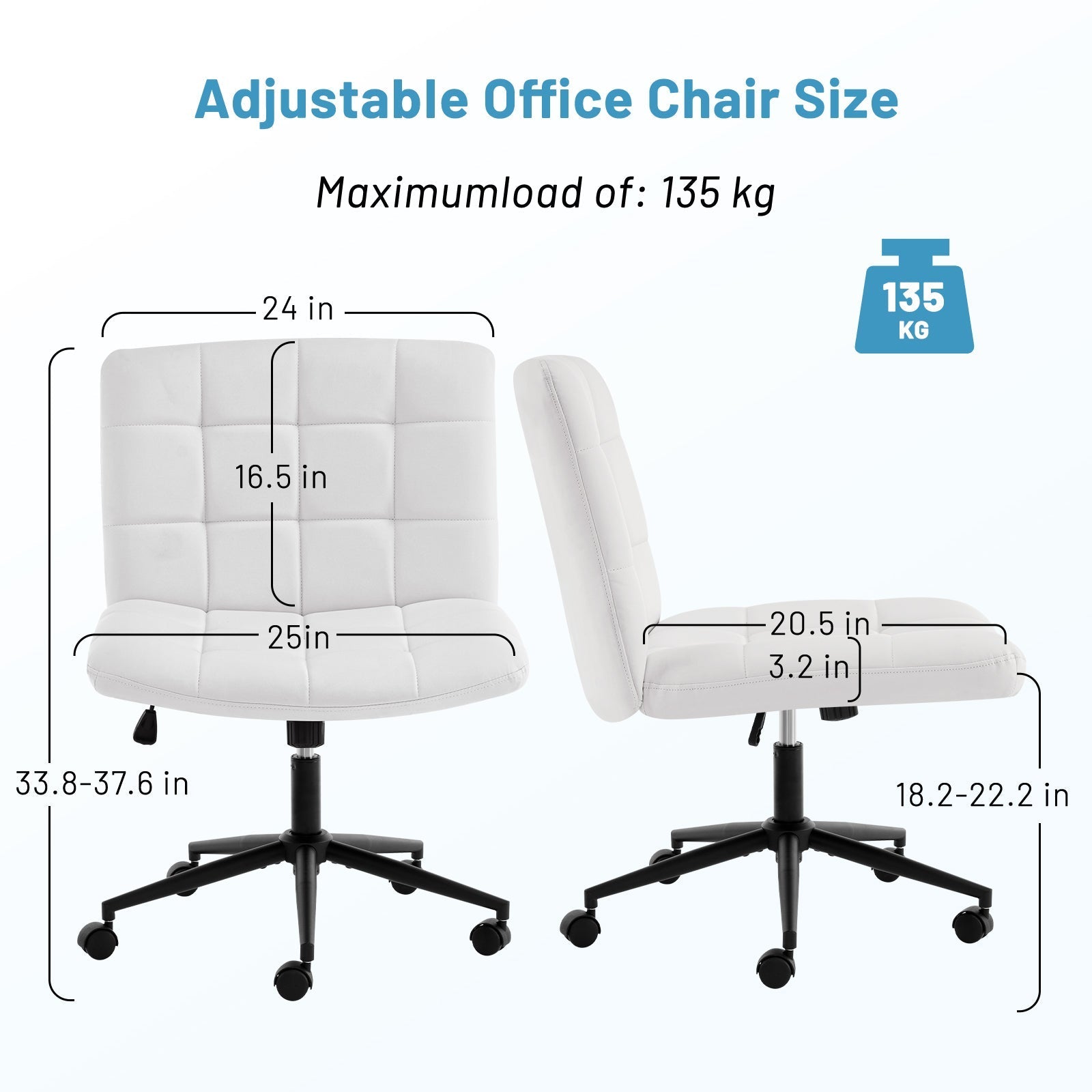 Desk Chair with Wheels, Armless Desk Chair, Adjustable Height 360° Rolling Swivel