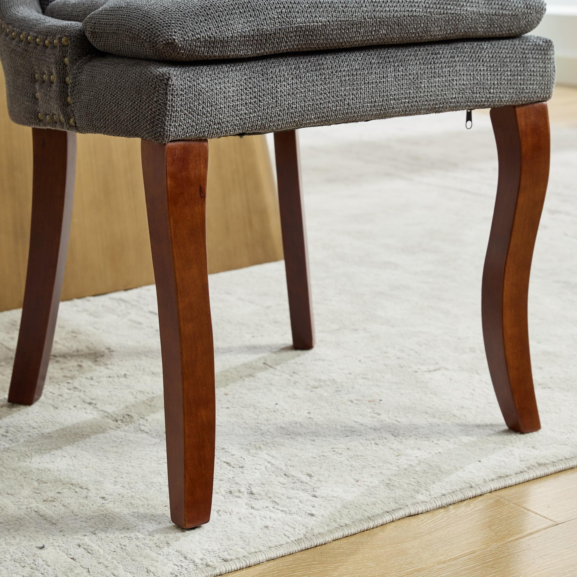 ChenilleUpholstered Dining Chairs with Curved Solid Wood Legs, Set of 2