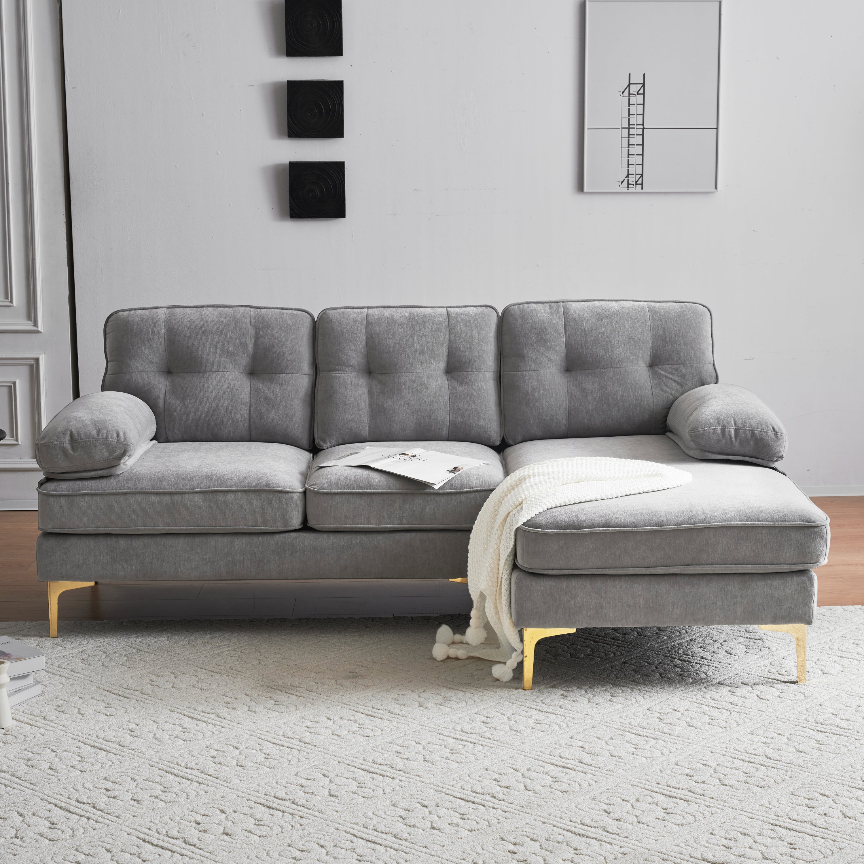 Modern Tufted Velvet L-Shape Sofa