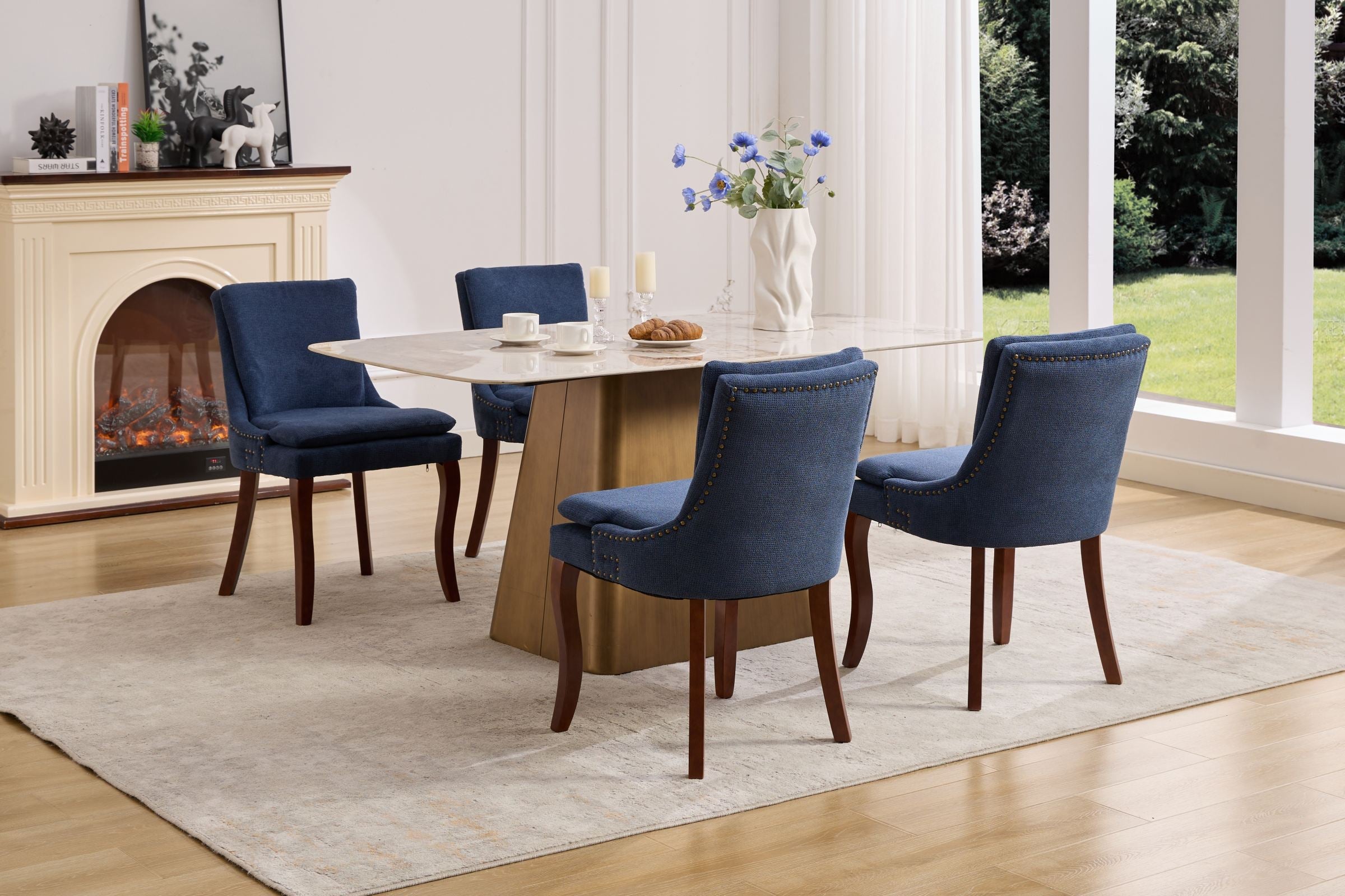 ChenilleUpholstered Dining Chairs with Curved Solid Wood Legs, Set of 2
