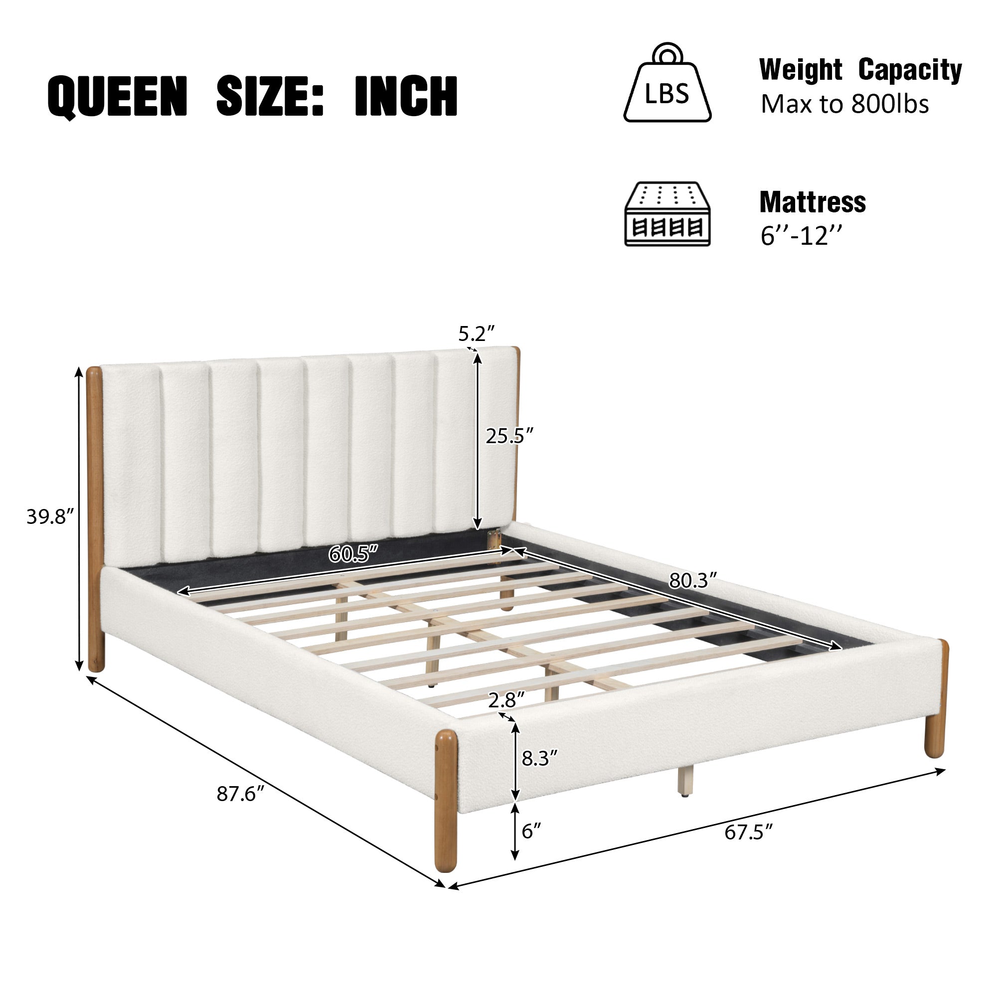 Boucle Upholstered Headboard Bed