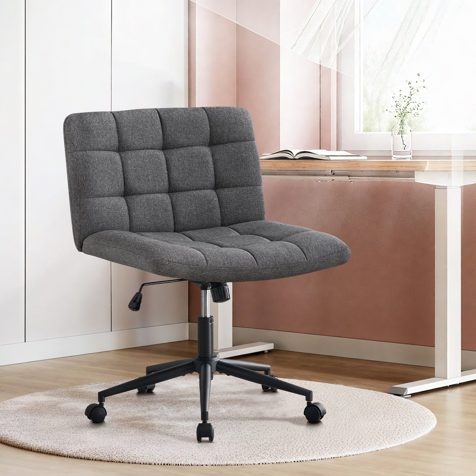 Desk Chair with Wheels, Armless Desk Chair, Adjustable Height 360° Rolling Swivel