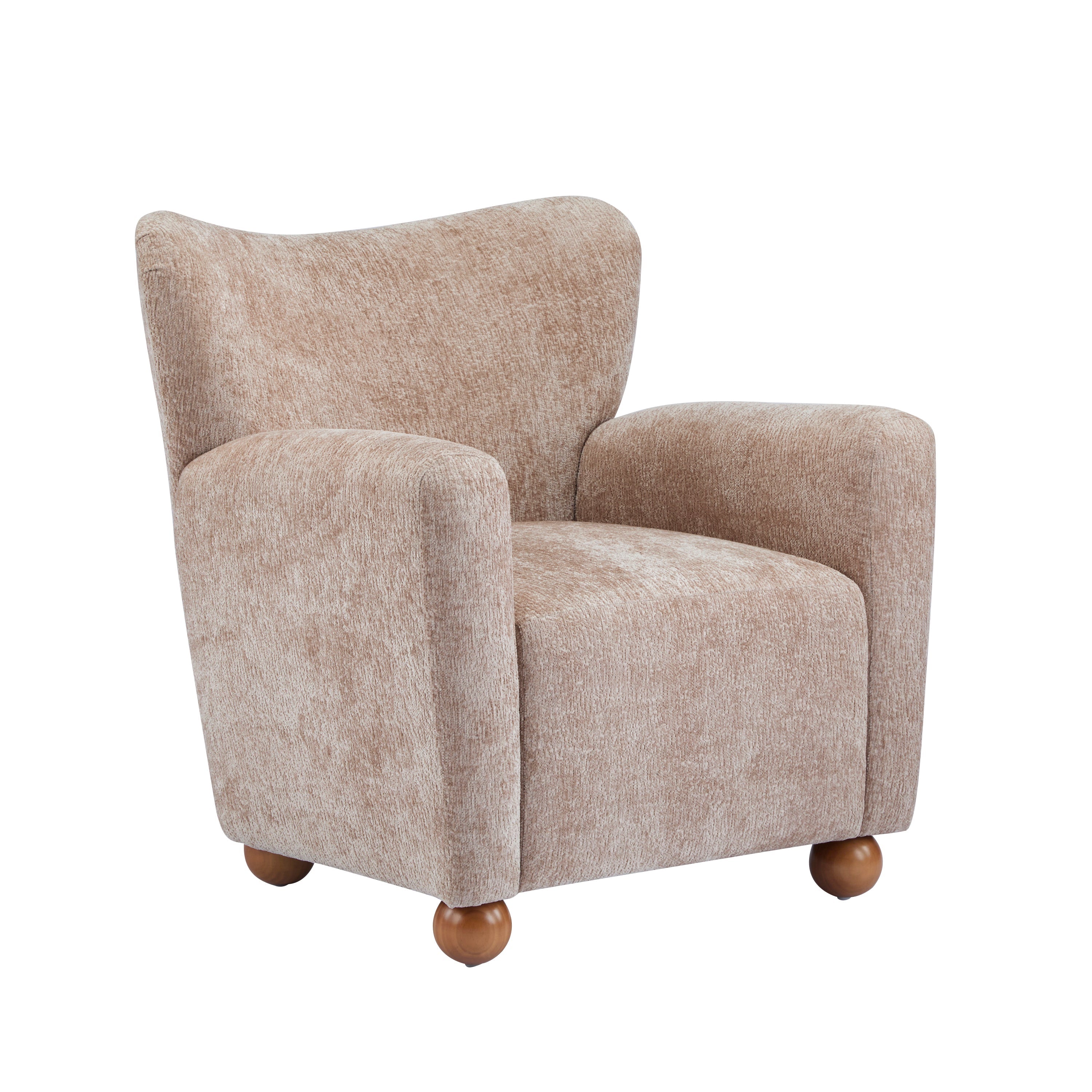 Cozy Wingback Accent Chair with Round Wood Feet