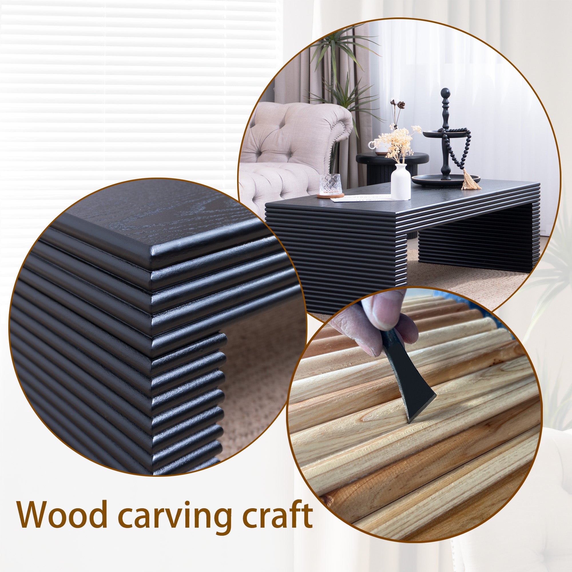 Modern Black Ribbed Coffee Table