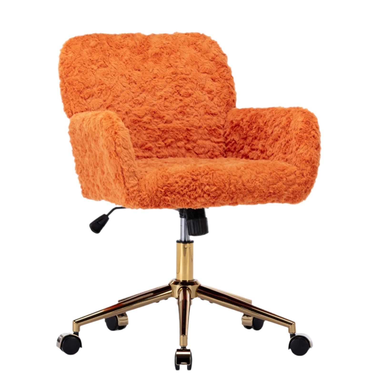Faux Rabbit Hair Office Chair with Golden Metal Base, Adjustable Swivel