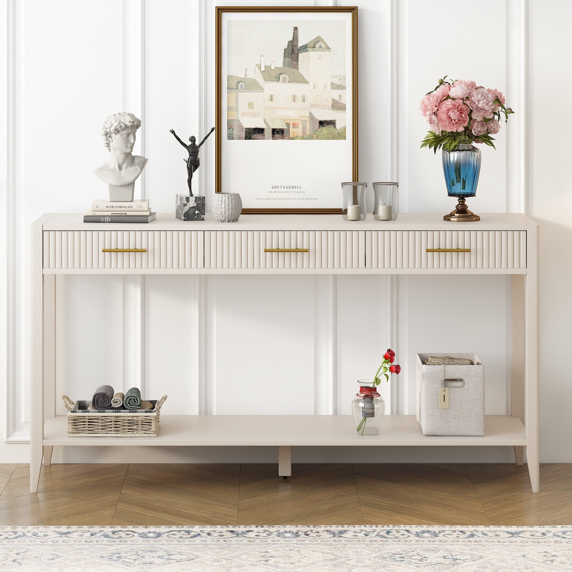Fluted Drawer Contemporary Entryway Console Table