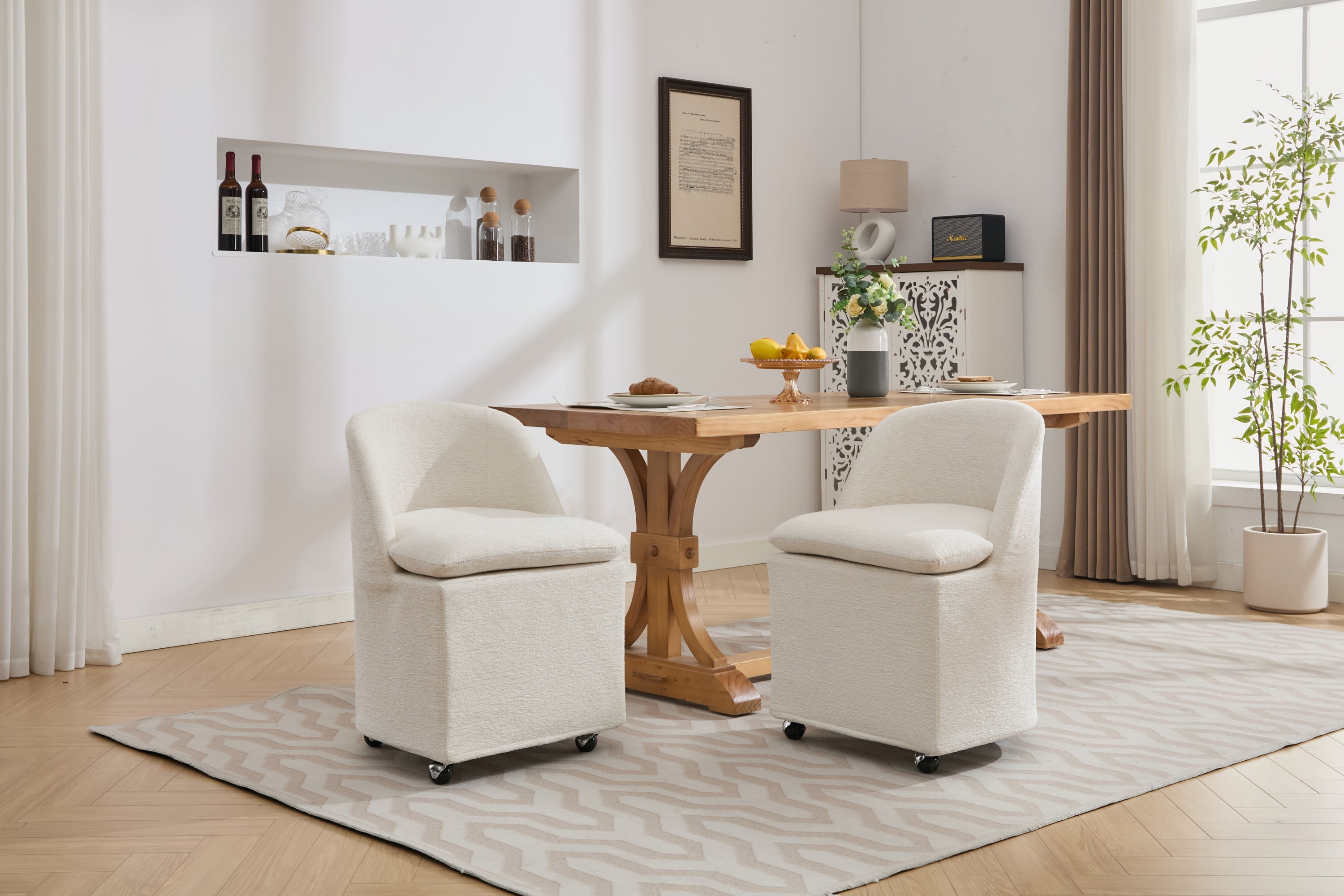 Greymont Chenille Upholstered Armless Dining Chairs With Wheels, Set of 2