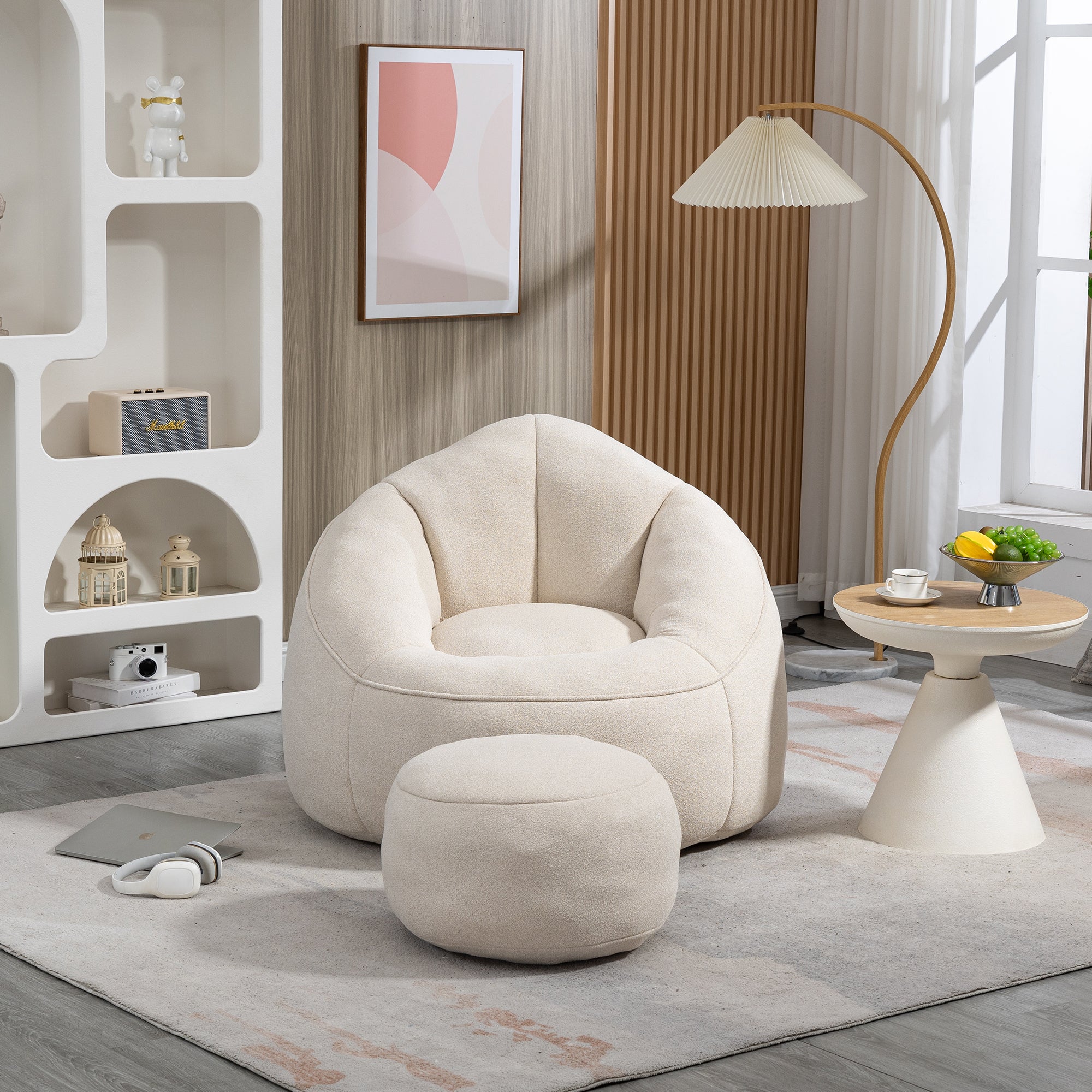 Bean Bag Sofa Chair with High-Pressure Foam and Footrest