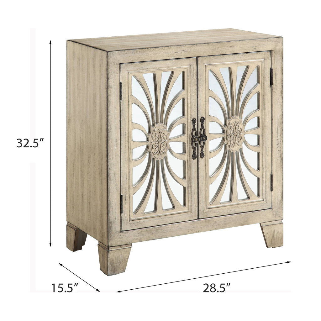Antique White Console Table with Mirrored Doors