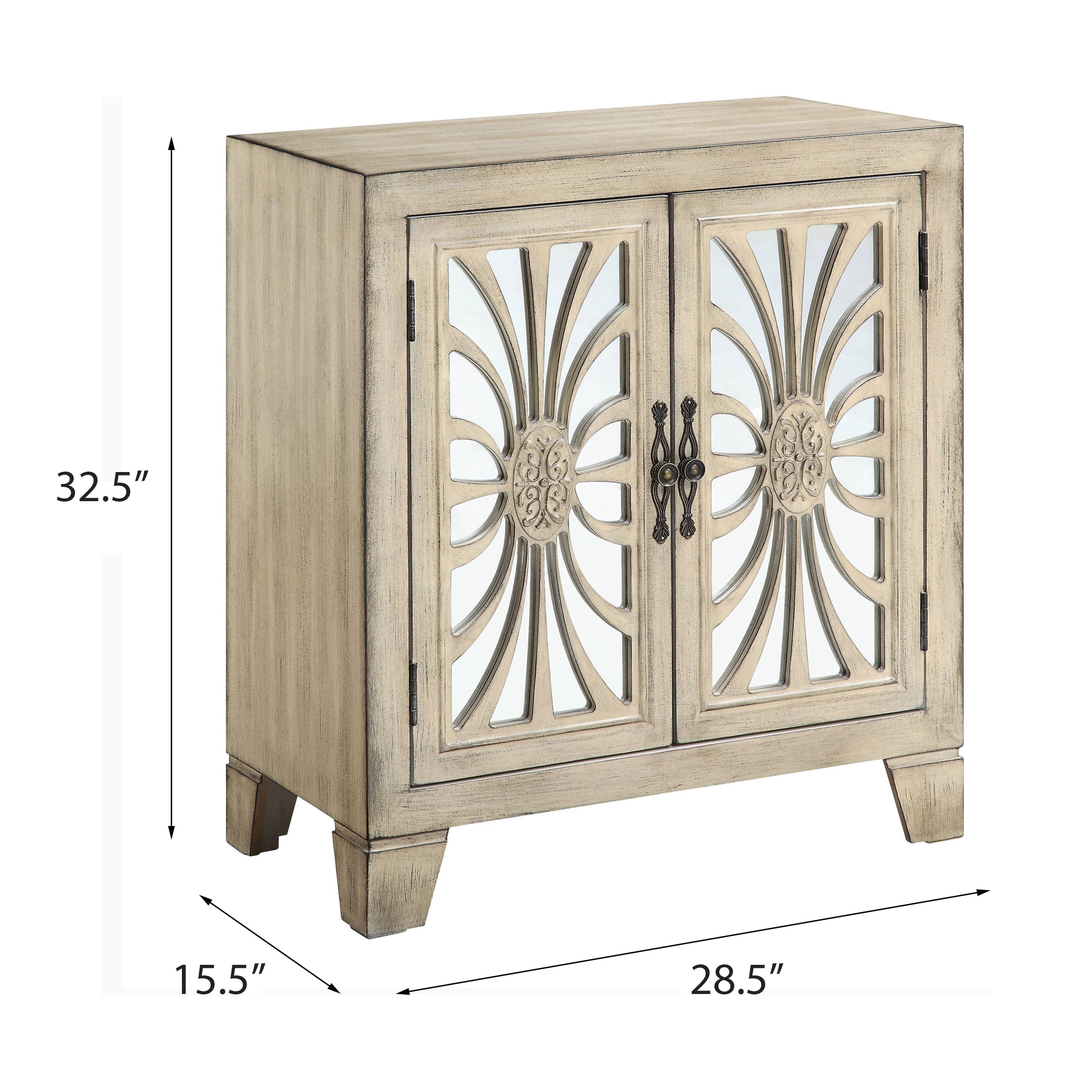 Antique White Console Table with Mirrored Doors