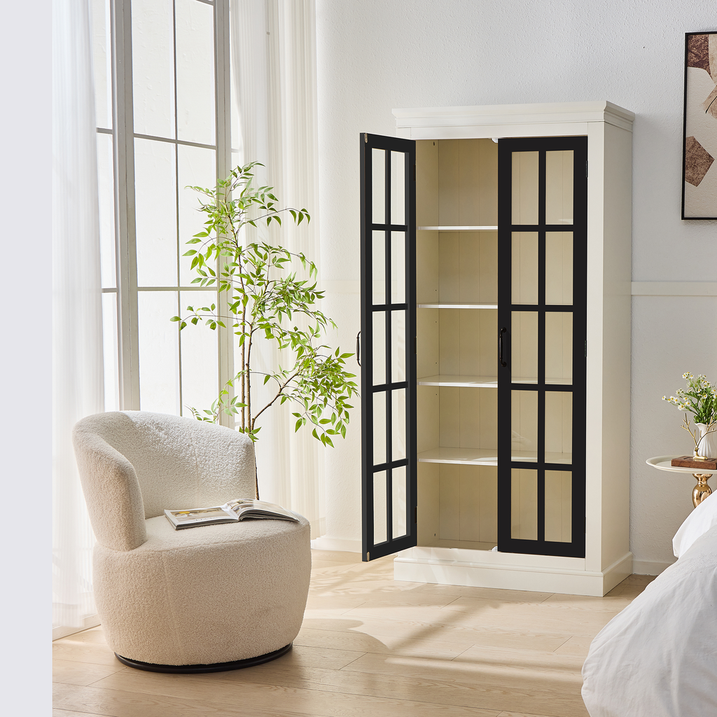 Rustic Style Display Cabinet with Glass Doors