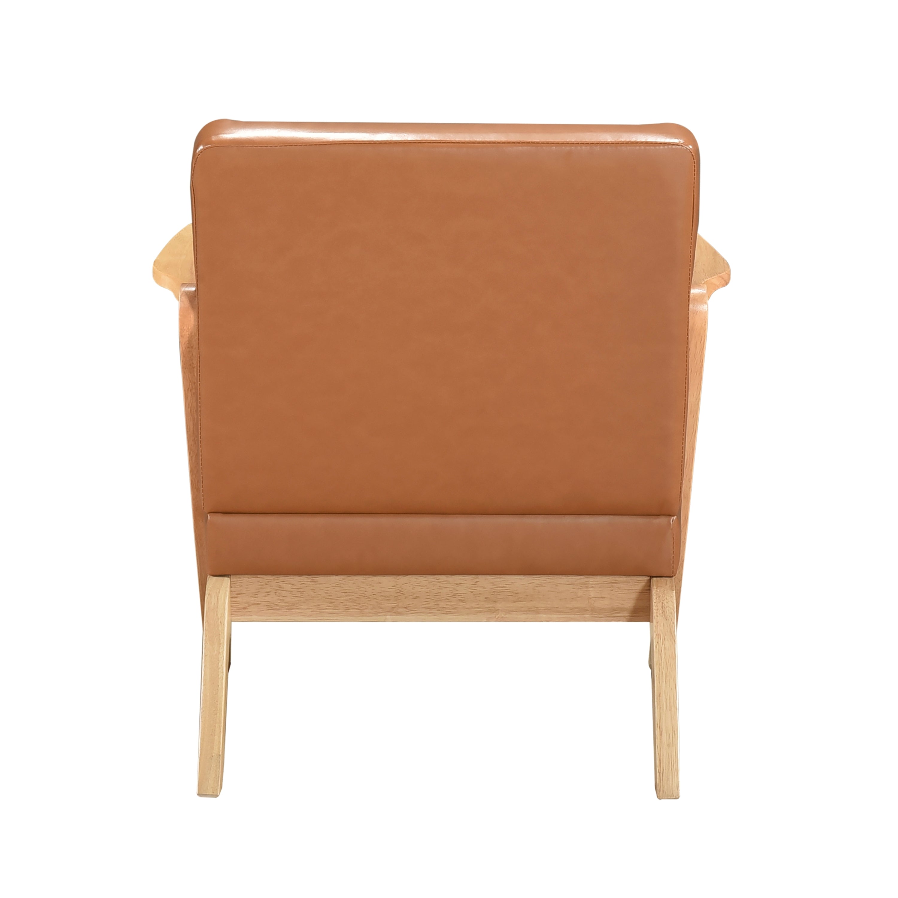 Solid Rubberwood Frame Accent Chair with Brown Faux Leather Upholstery