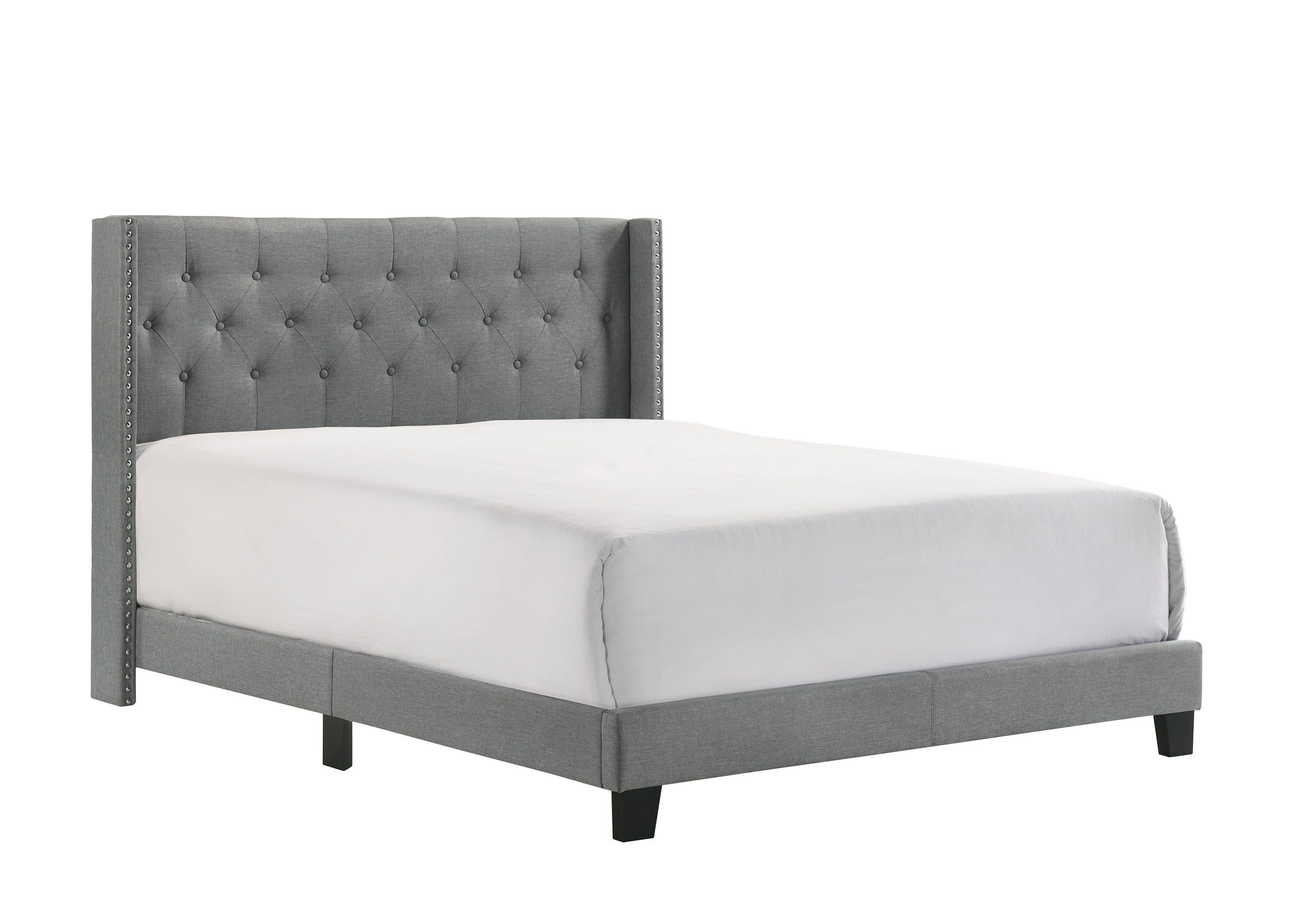 Button-Tufted Wingback Fabric Bed