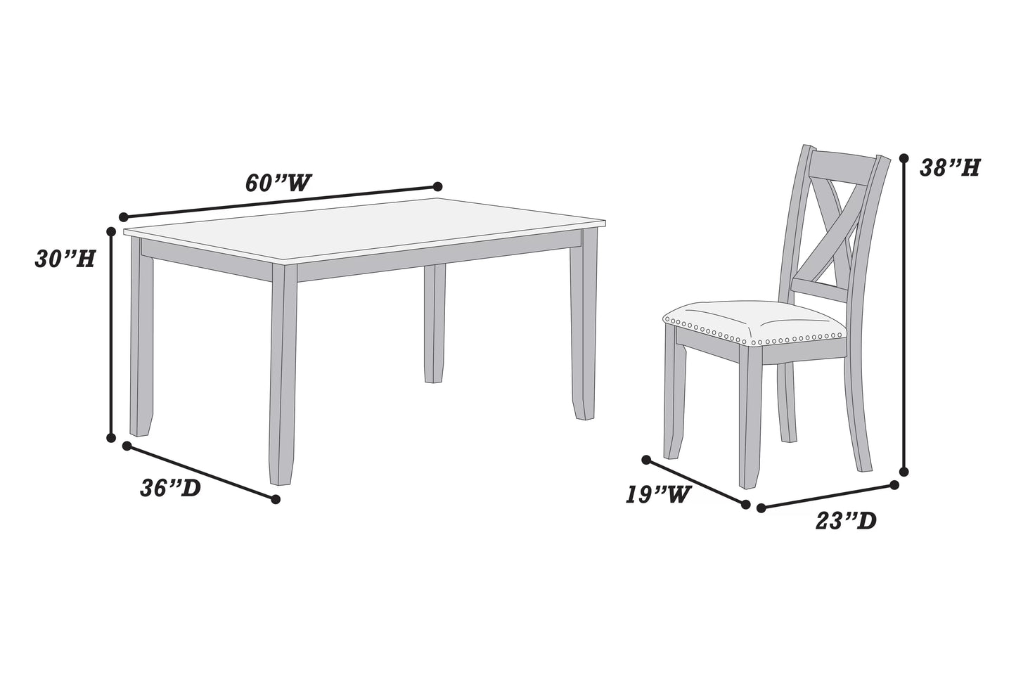 F2638 7-Piece Dining Set Table + 6 Chairs