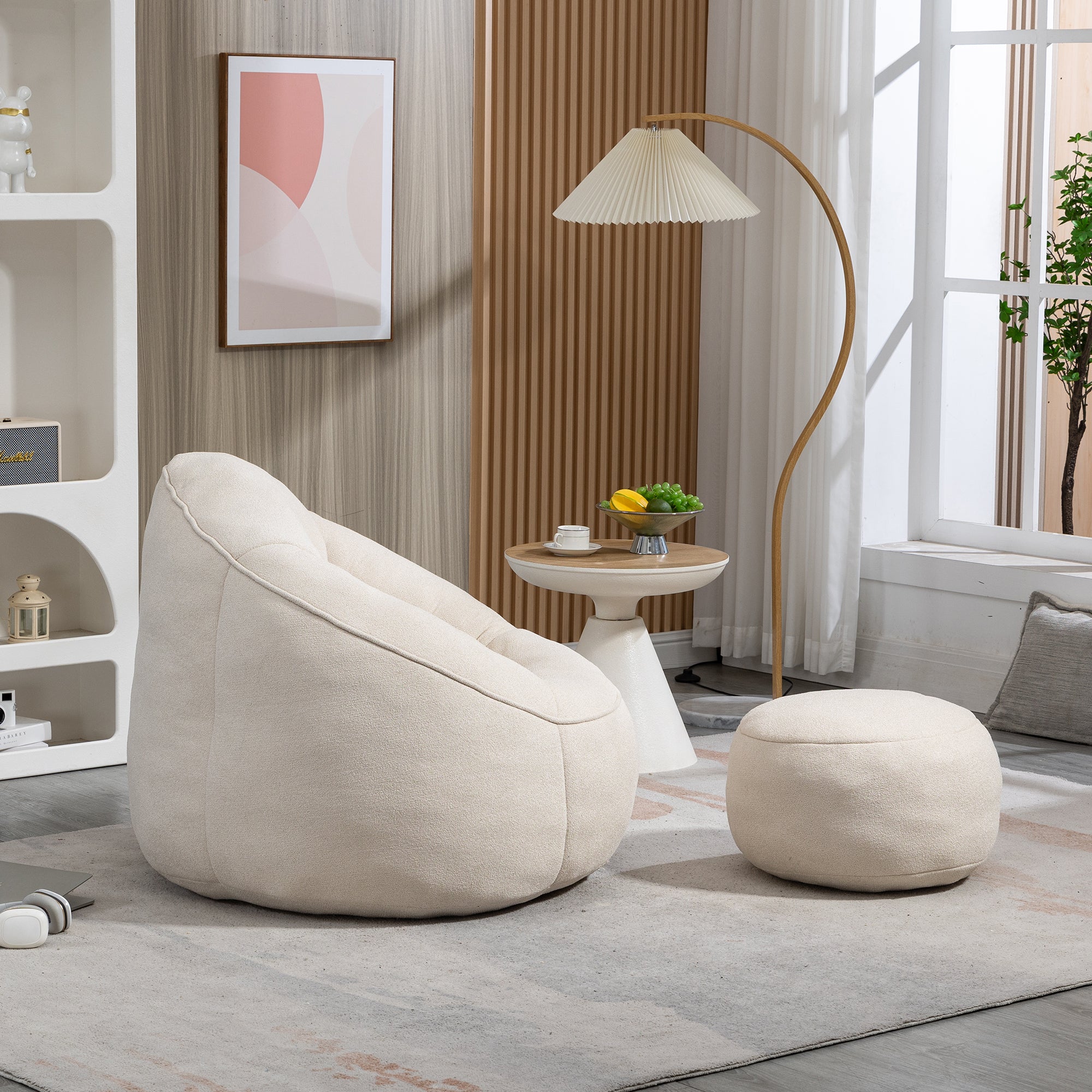 Bean Bag Sofa Chair with High-Pressure Foam and Footrest